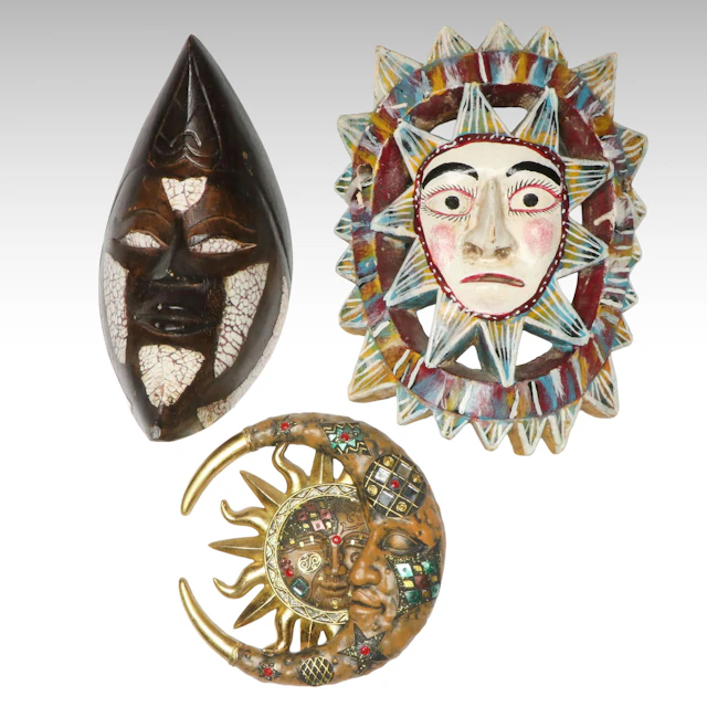 Celestial Sun and Moon Wall Masks and Plaques, Late 20th/Early 21st C.