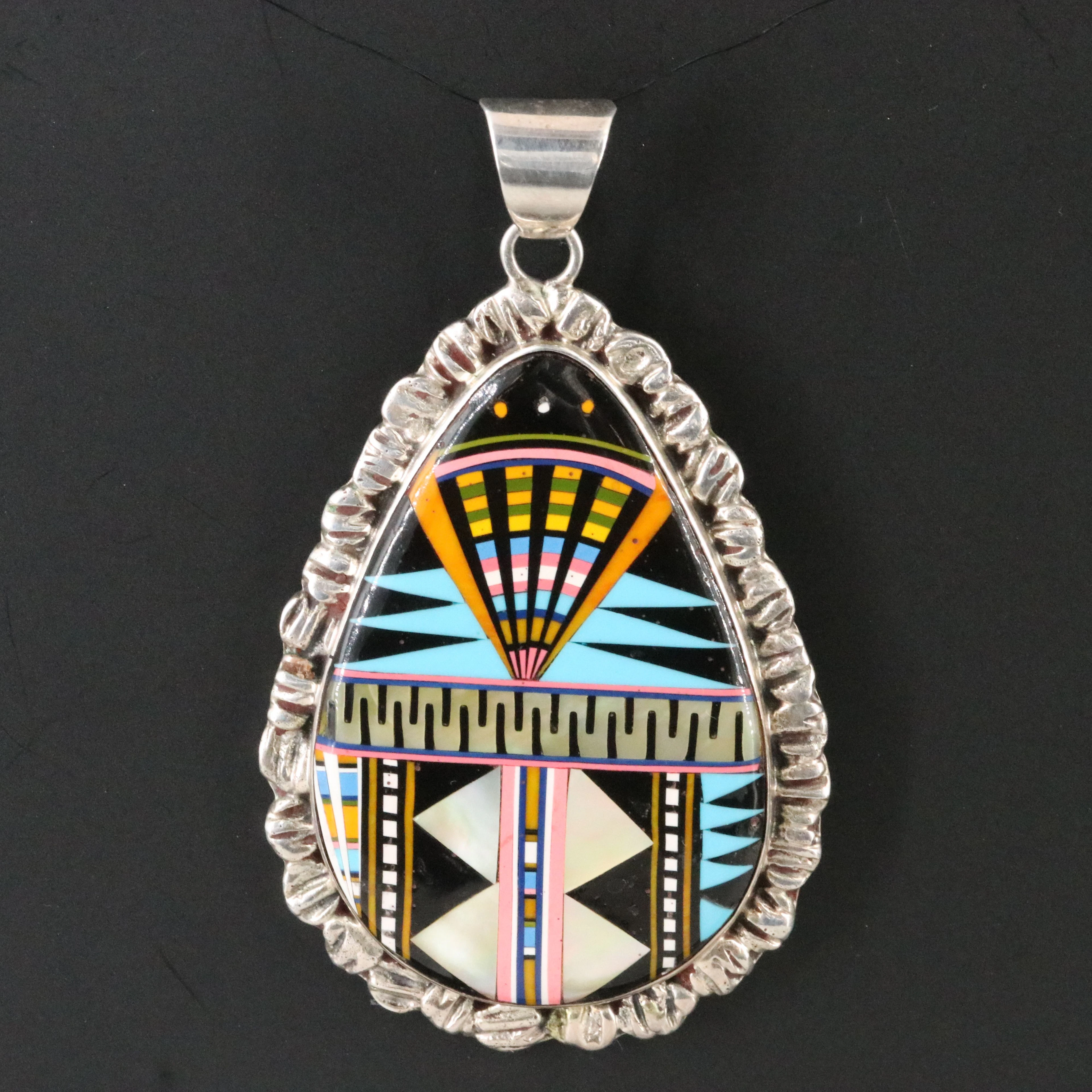 Western Style Sterling Inlay Egg Pendant