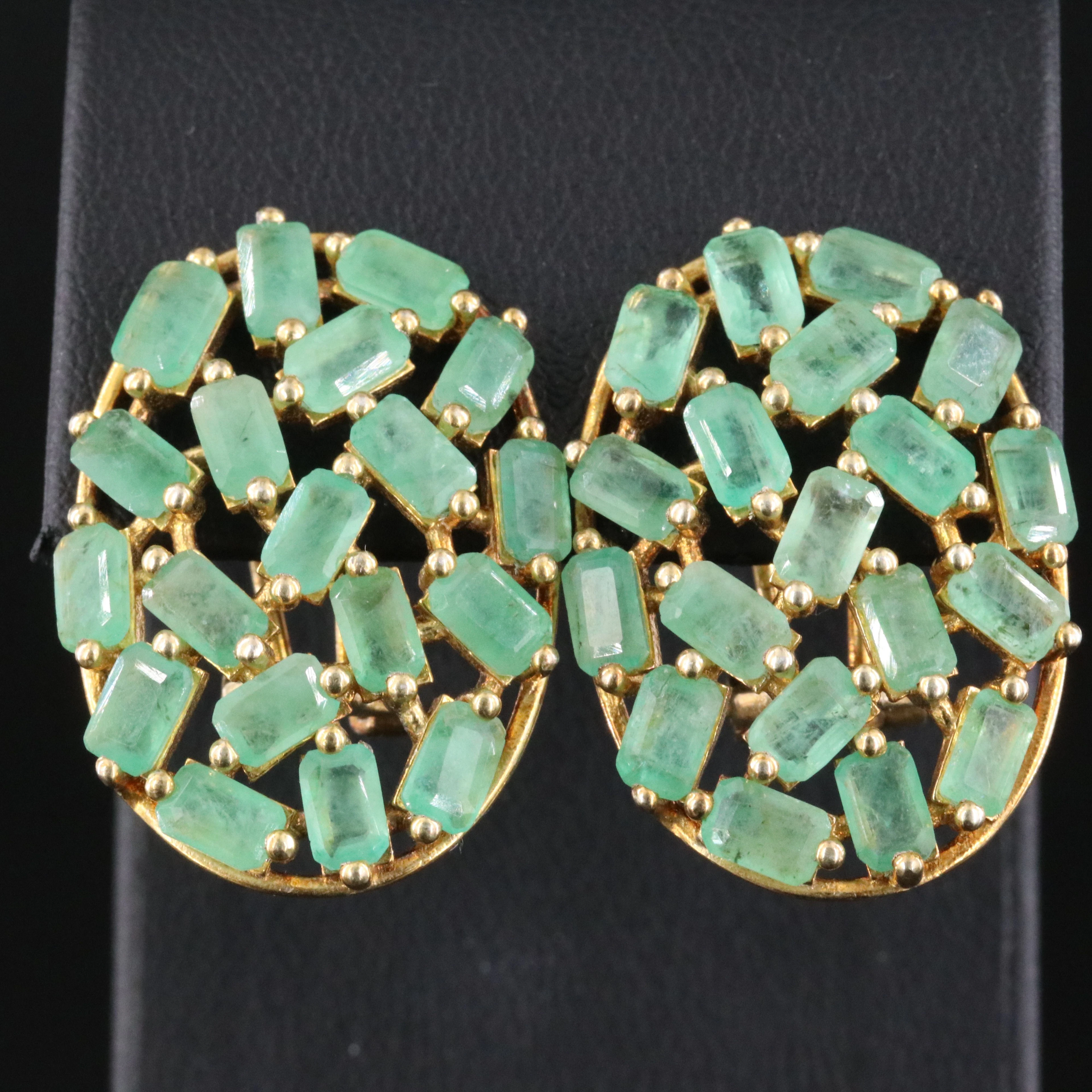 Sterling Emerald Cluster Earrings