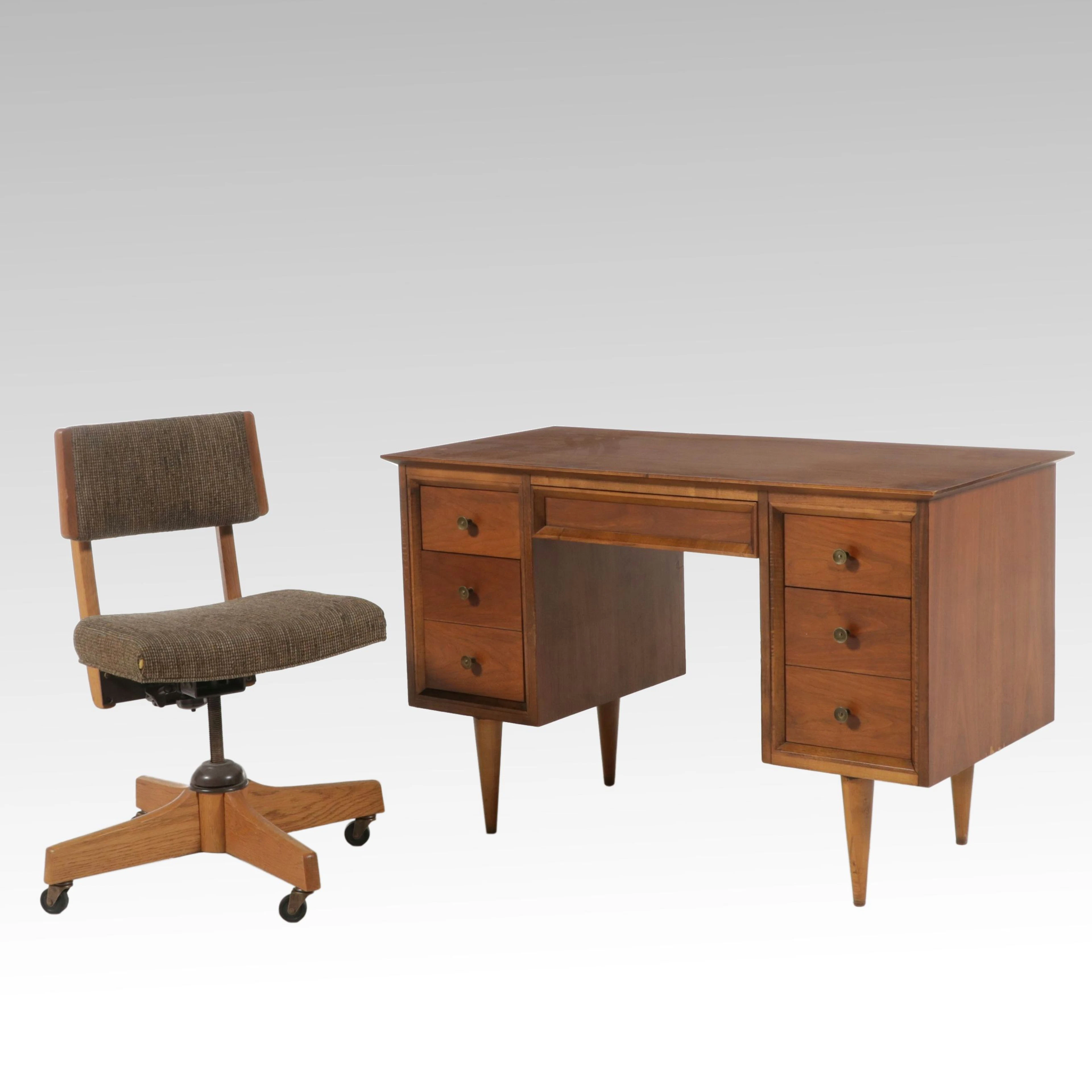 Maddox Tables Mid Century Modern Walnut Desk with Office Chair