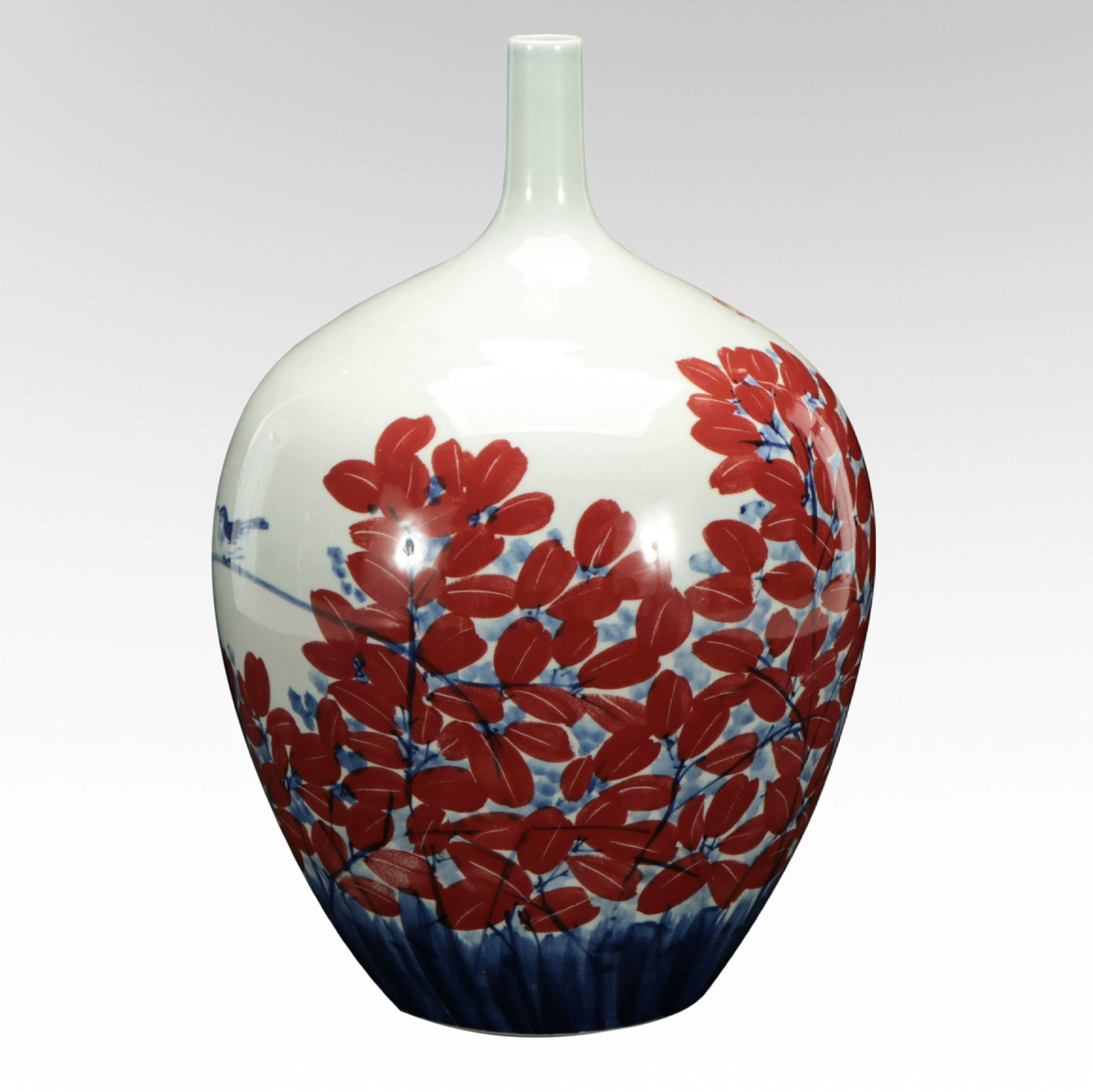 Chinoiserie Style Hand-Painted Porcelain Bottle Vase