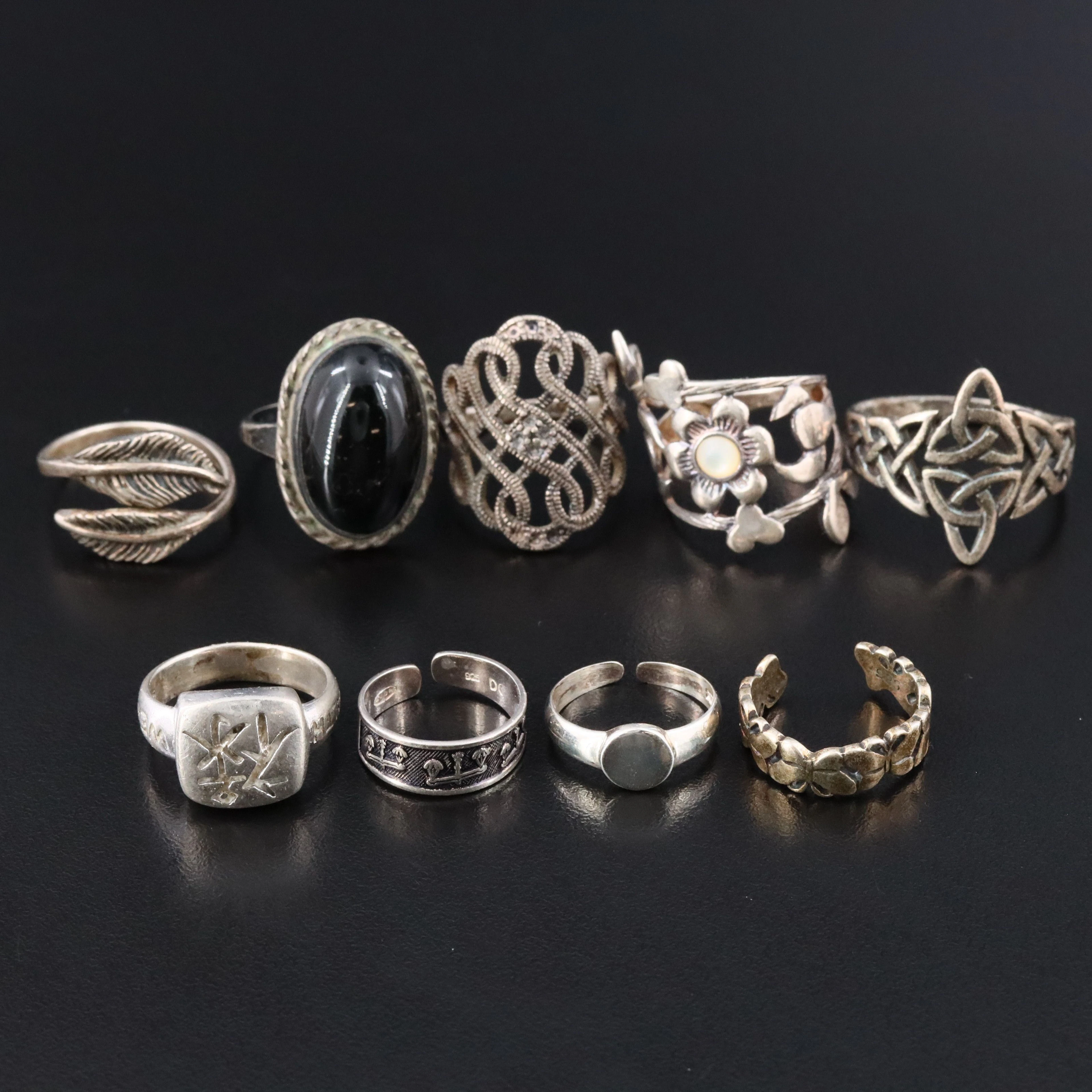 Sterling Obsidian and Mother-of-Pearl Ring Collection