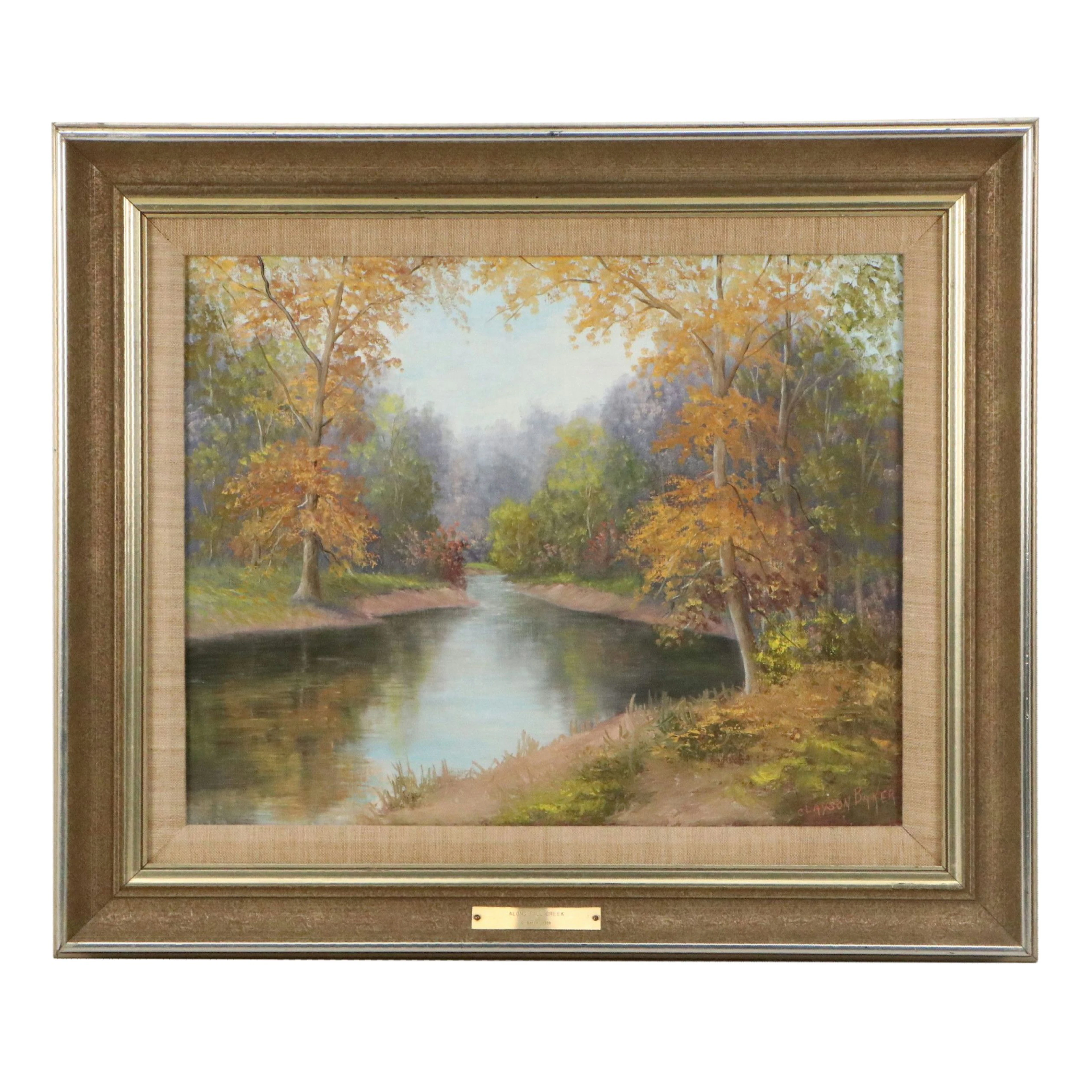 Clayson Baker Landscape Oil Painting "Along Fall Creek," 1959