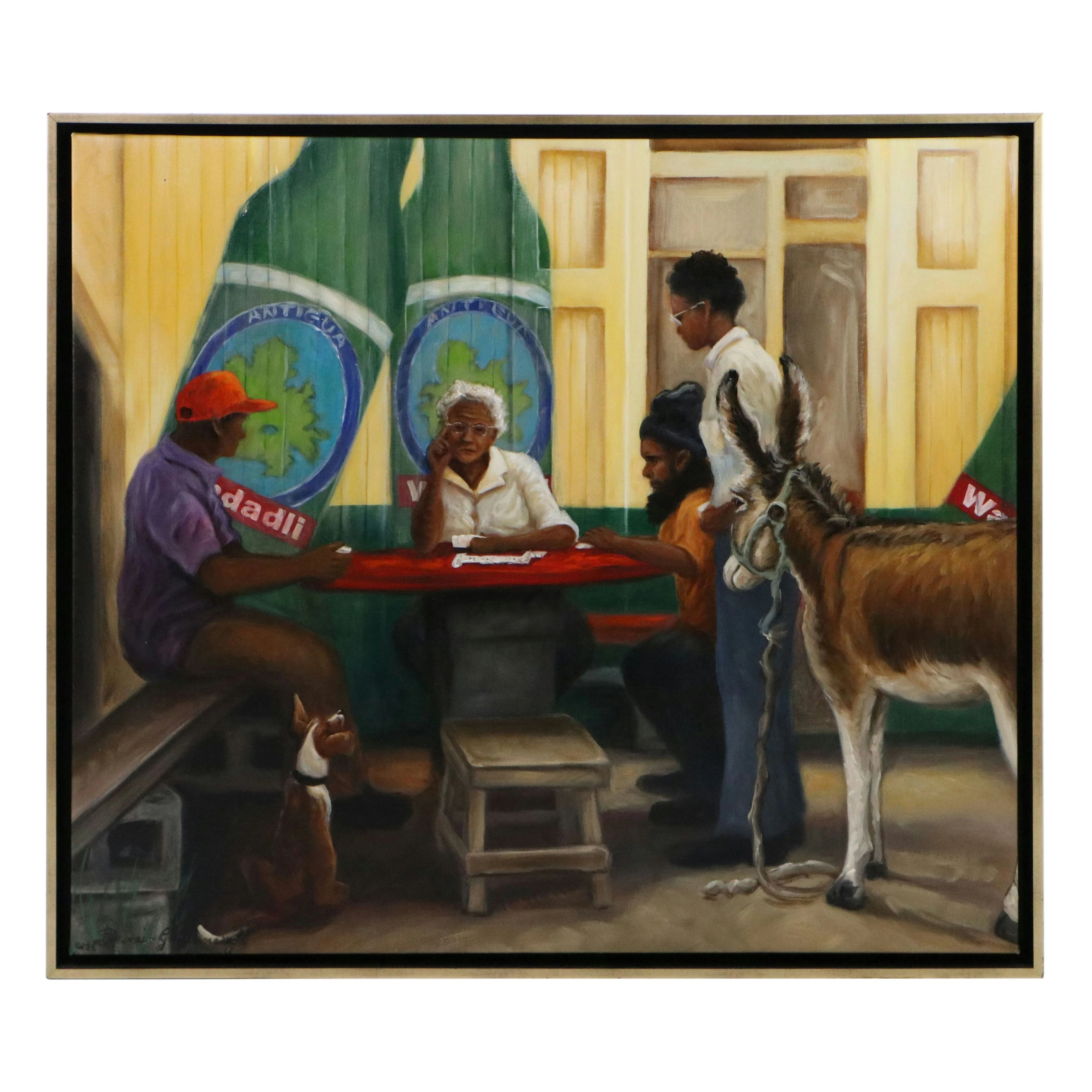 Dina Brozzi Goodenough Interior Scene Oil Painting of Card Game, 2021