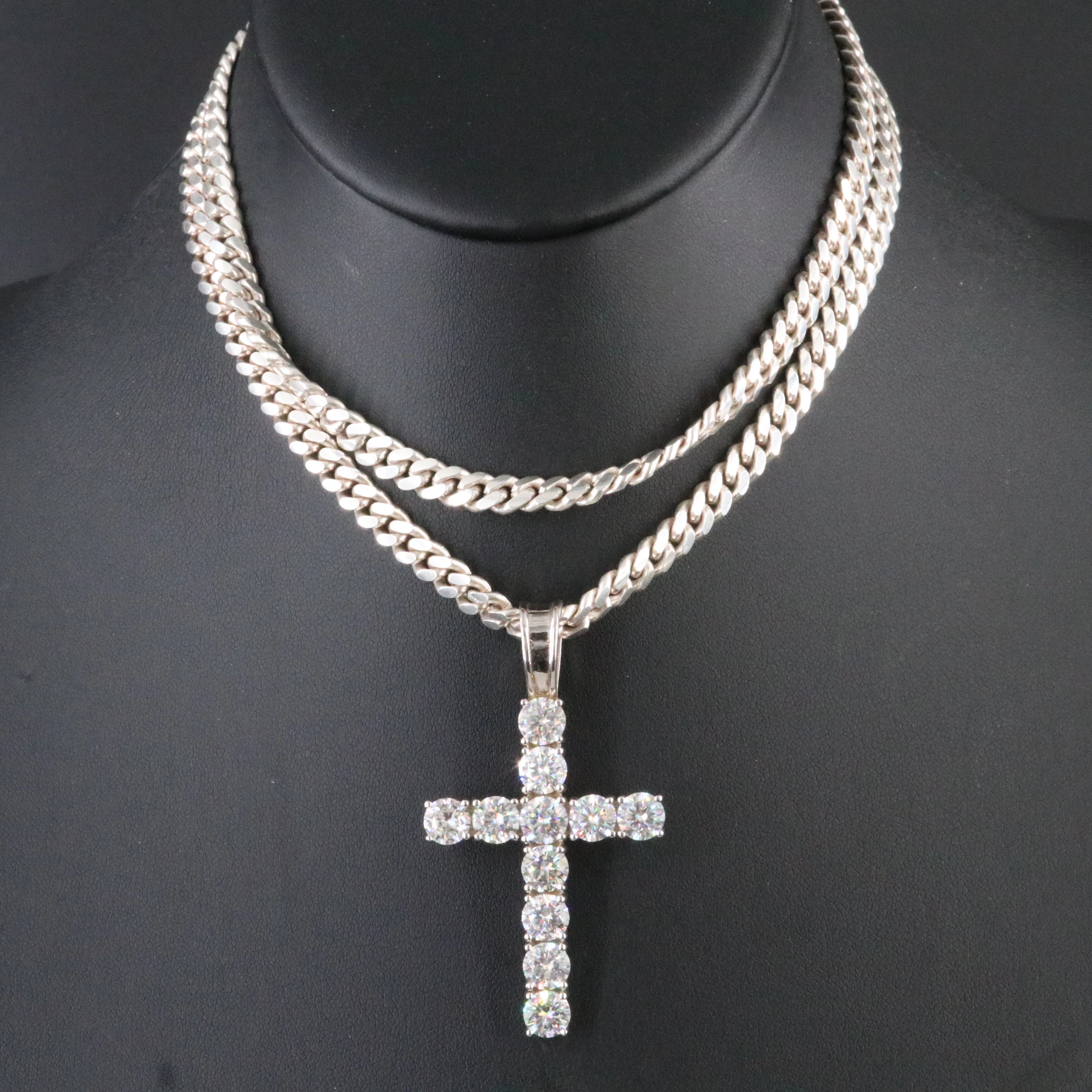 Sterling Moissanite Cross Pendant Necklace
