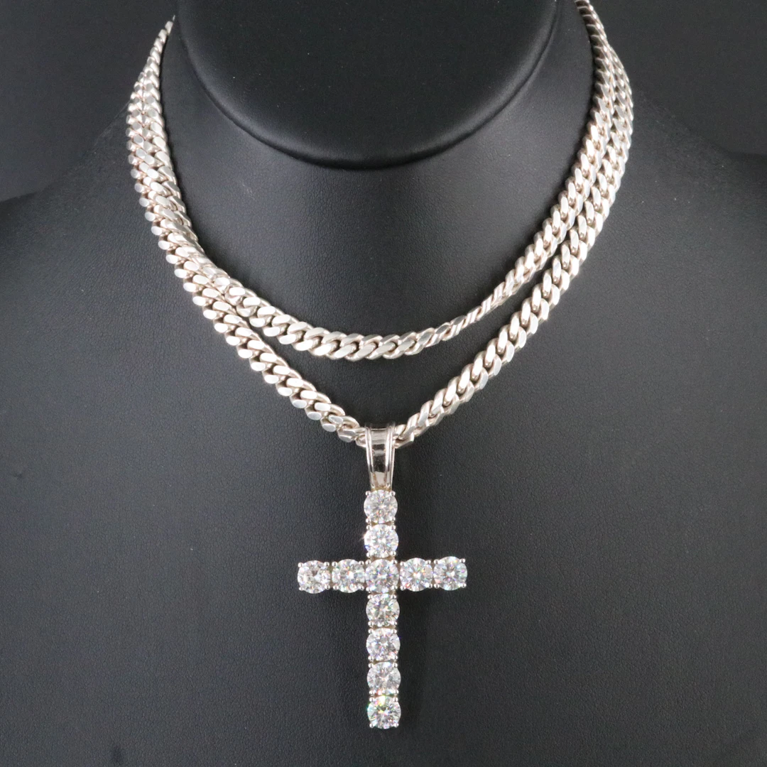 Sterling Moissanite Cross Pendant Necklace