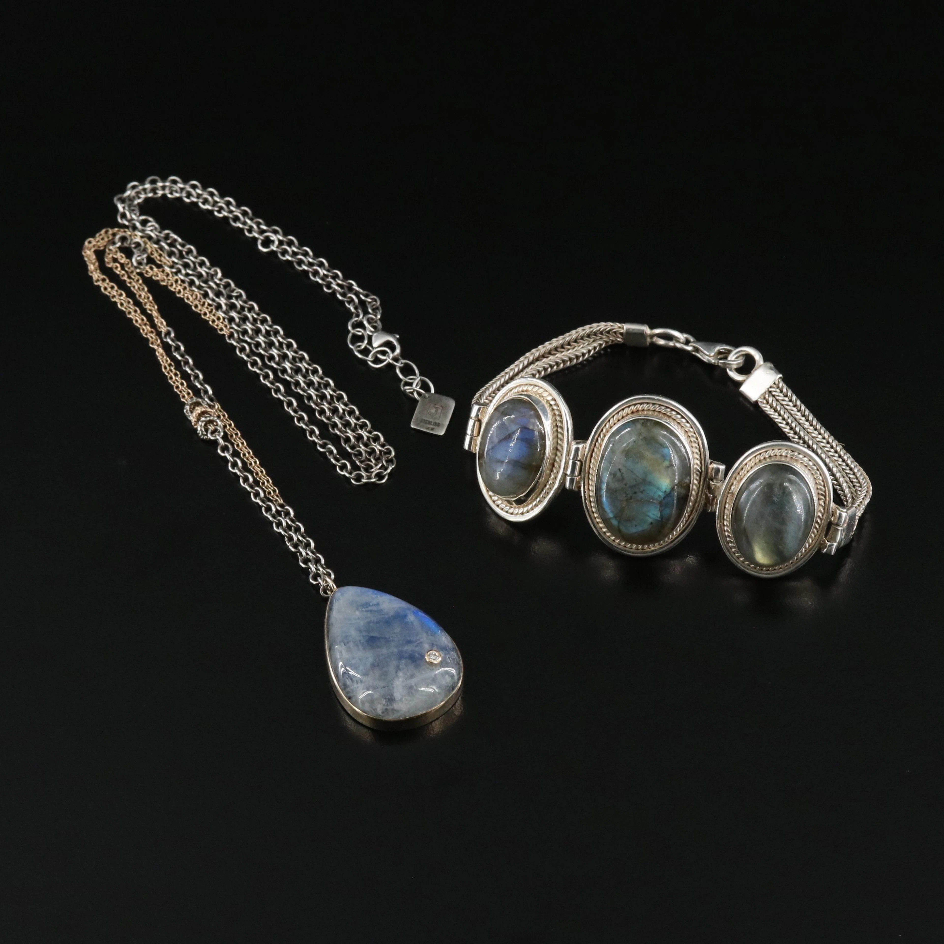 Sterling Labradorite Necklace and Bracelet with 14K and Diamond Accents