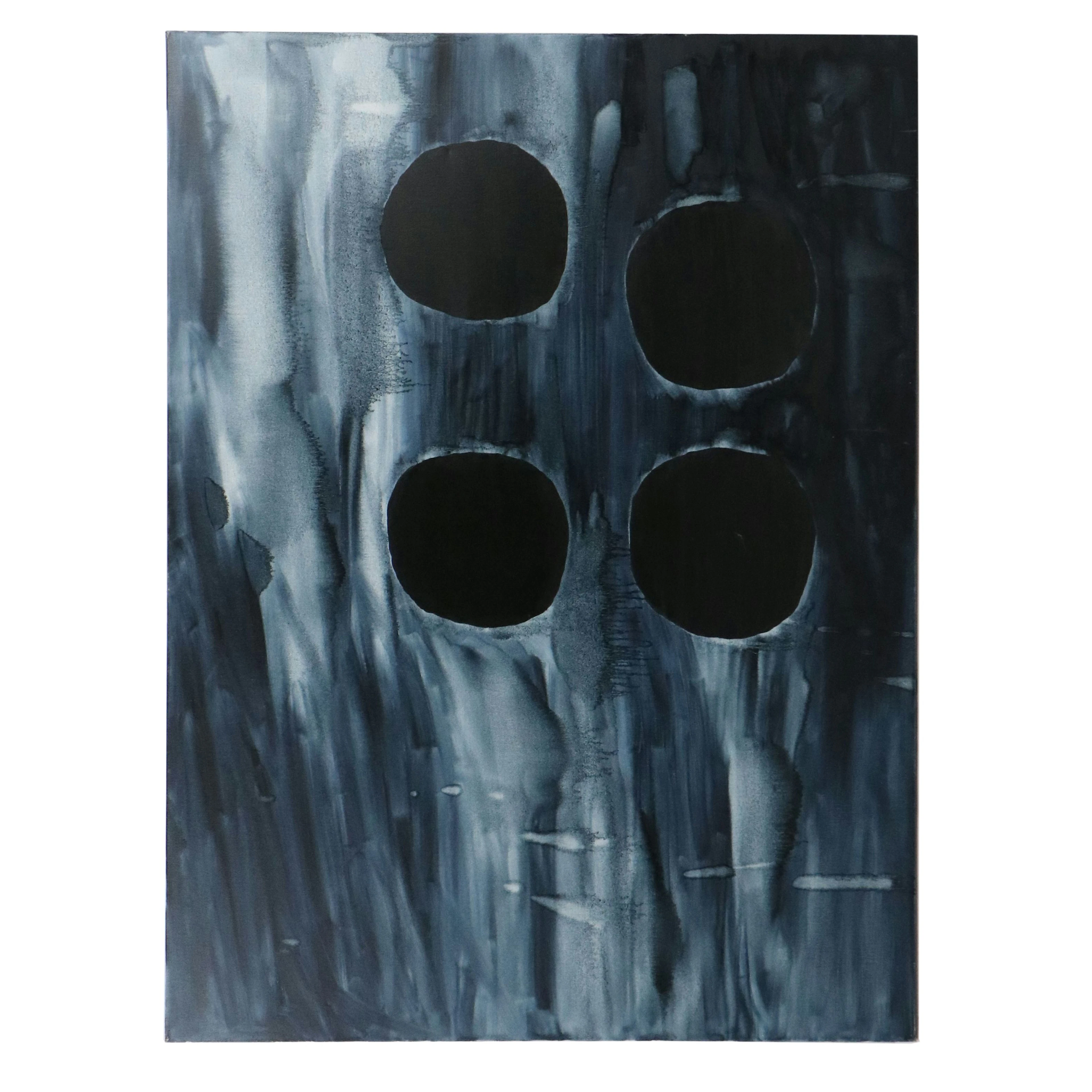 Minimalist Oil Wash Drop Painting with Black Circles