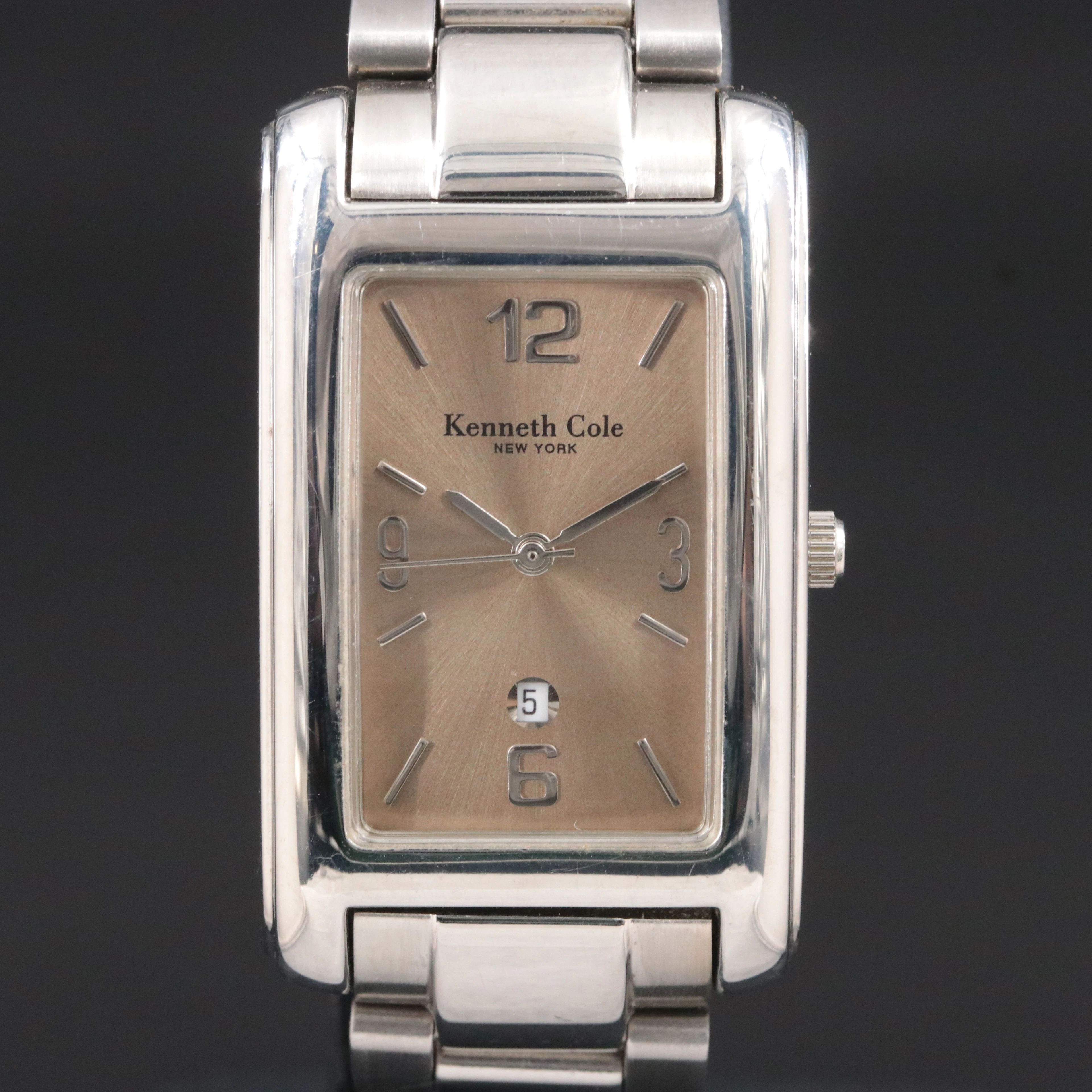 Kenneth Cole Champagne Sunburst Dial Tank Style Quartz Watch