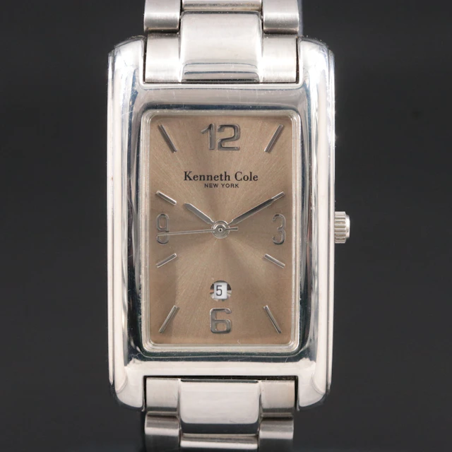 Kenneth Cole Champagne Sunburst Dial Tank Style Quartz Watch