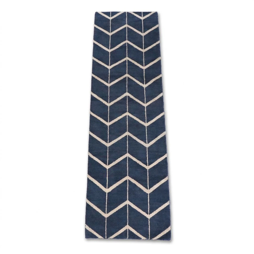 3'9 x 9'8 Hand-Knotted Indian Gabbeh Style Chevron Carpet Runner