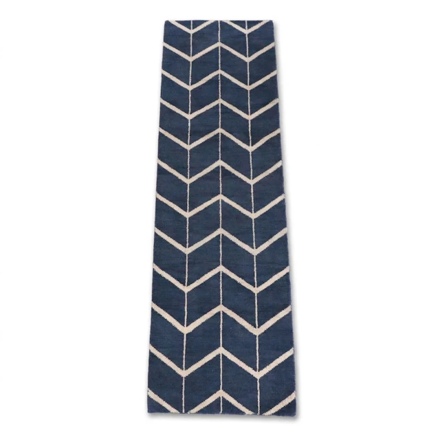 3'9 x 9'8 Hand-Knotted Indian Gabbeh Style Chevron Carpet Runner