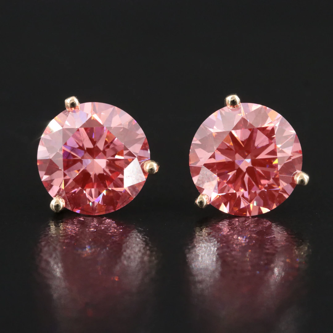 14K 6.03 CTW Fancy Vivid Pink Lab Grown Diamond Stud Earrings with IGI Reports