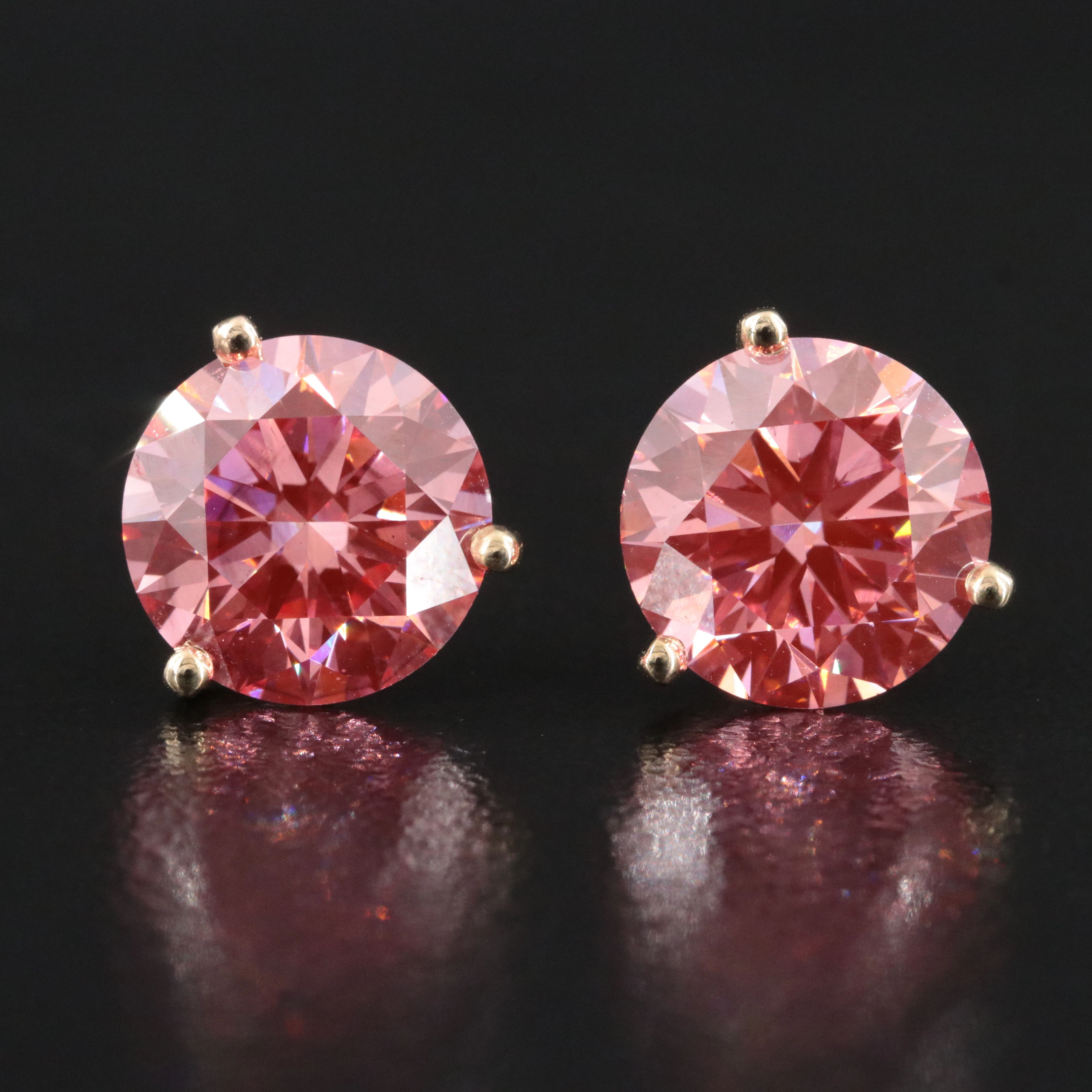 14K 6.03 CTW Fancy Vivid Pink Lab Grown Diamond Stud Earrings with IGI Reports