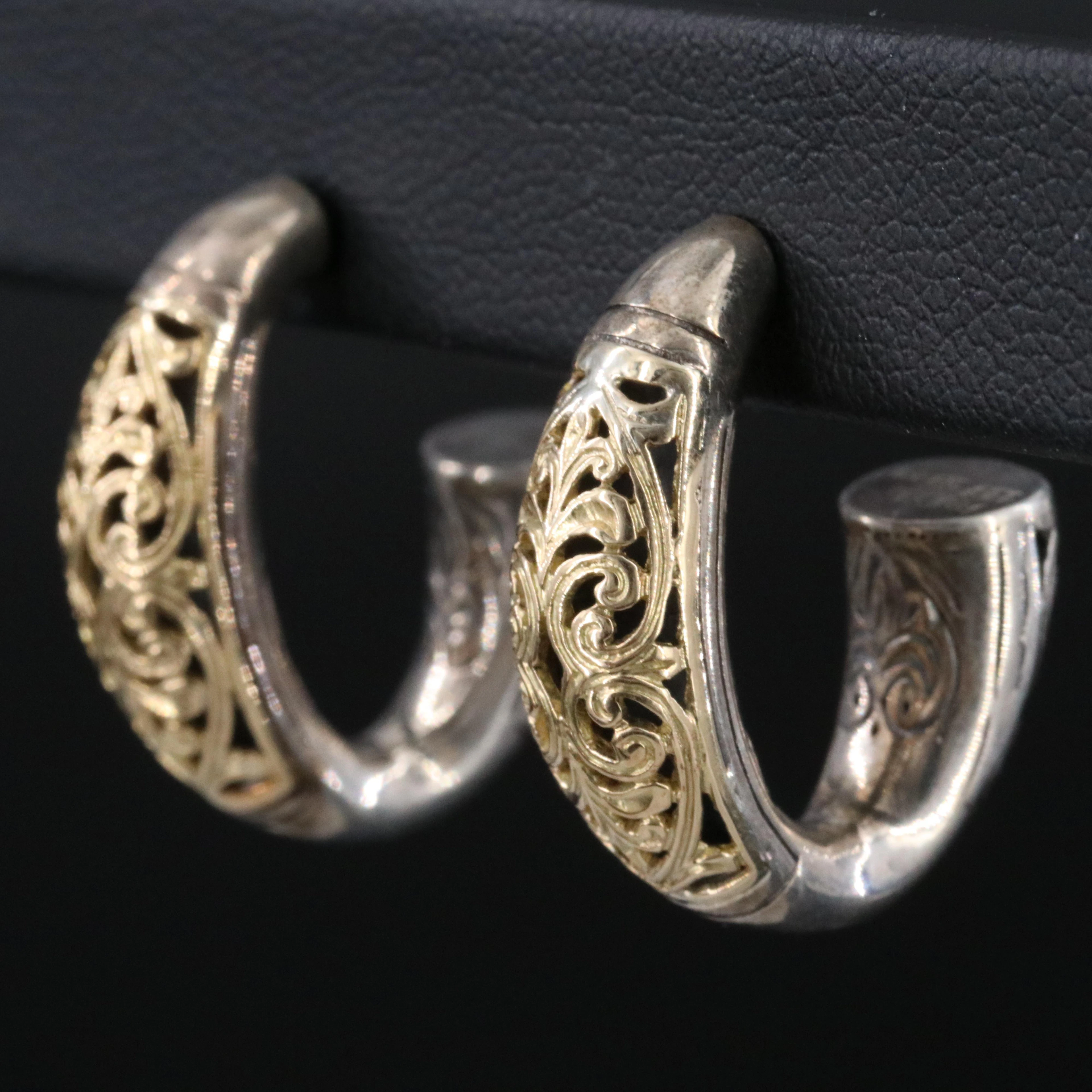Konstantino Sterling and 18K Open Work Hoop Earrings
