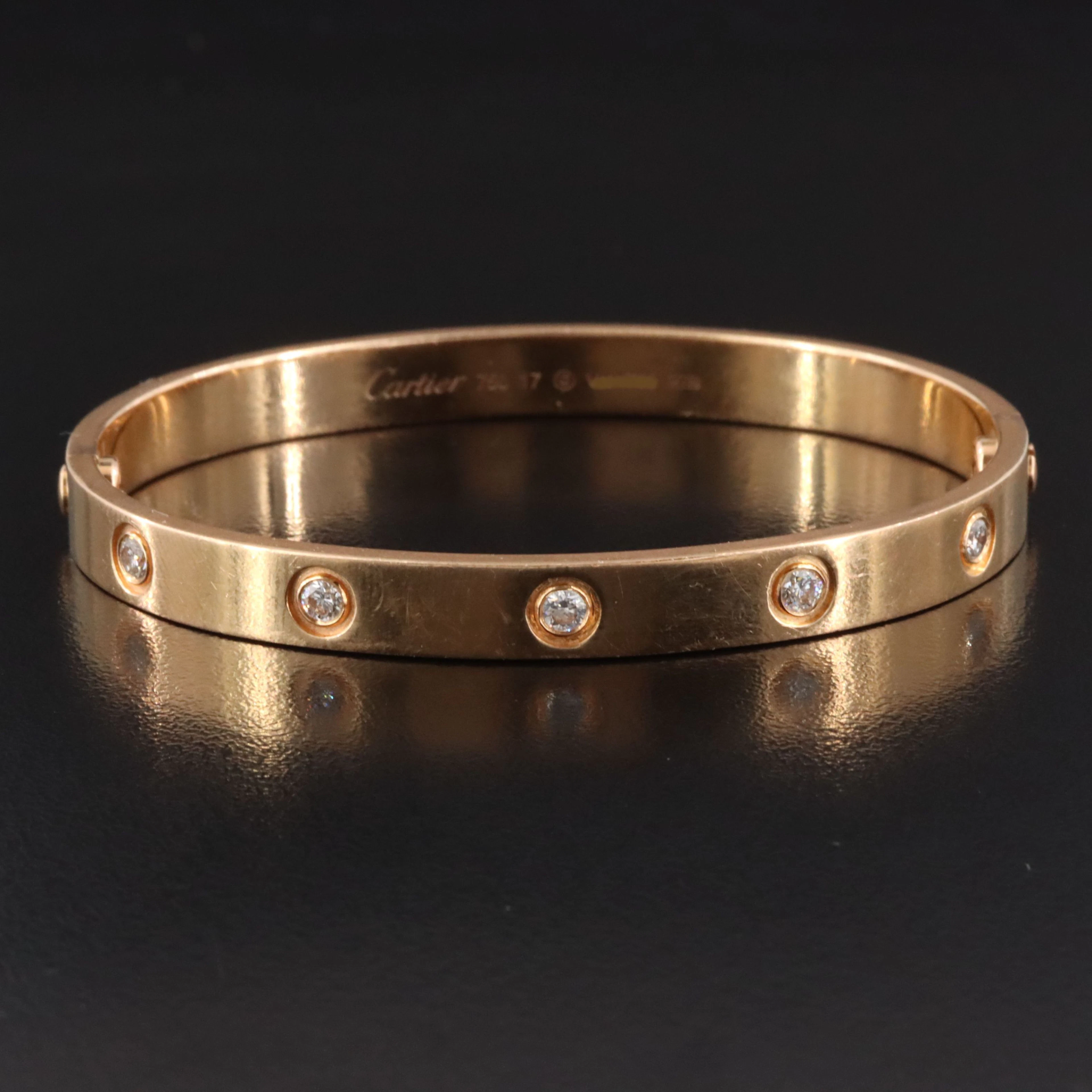Cartier LOVE 18K Rose Gold 0.96 CTW 10 Diamond Bracelet Classic Model with COA