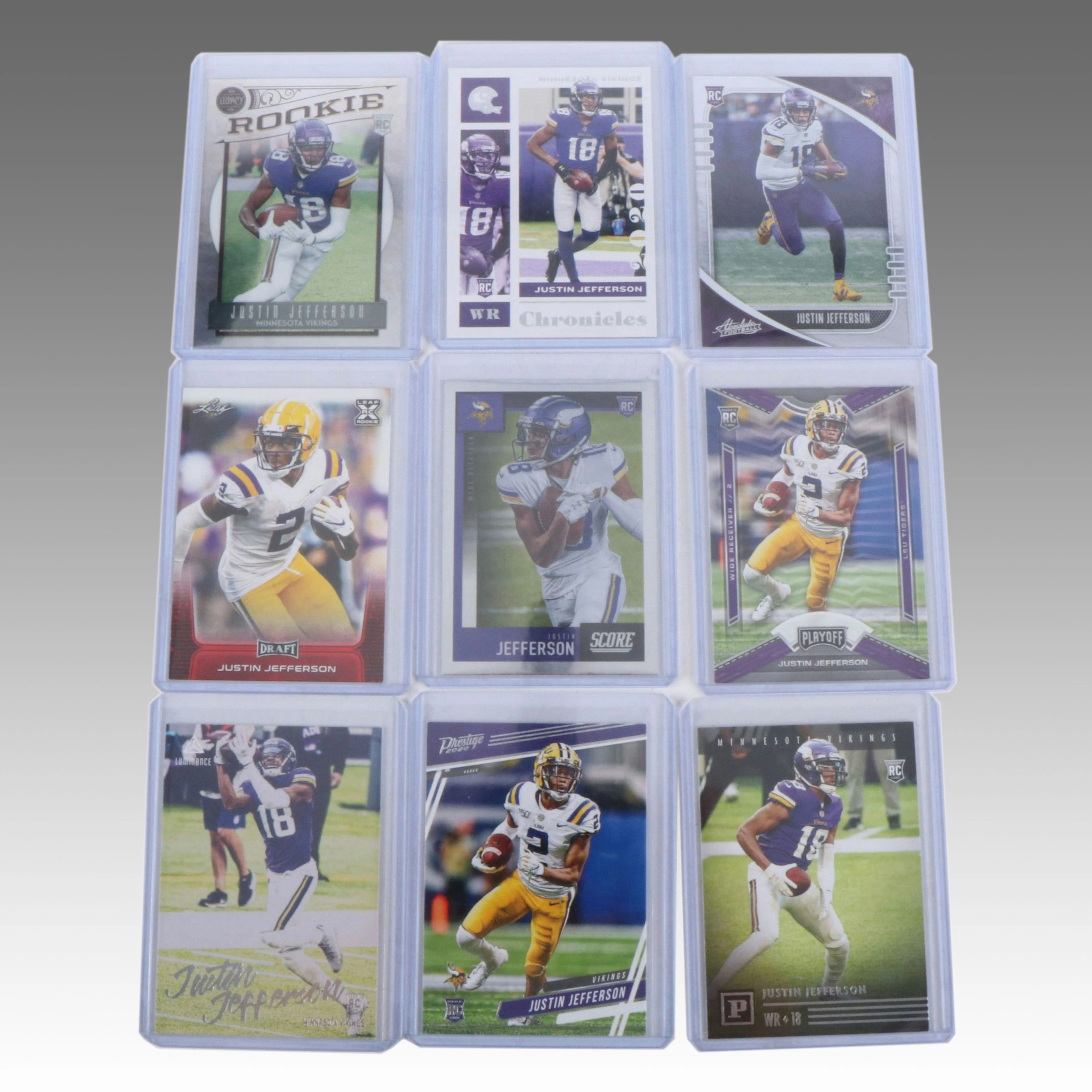Nine Justin Jefferson Minnesota Vikings and LSU Rookie Football Cards
