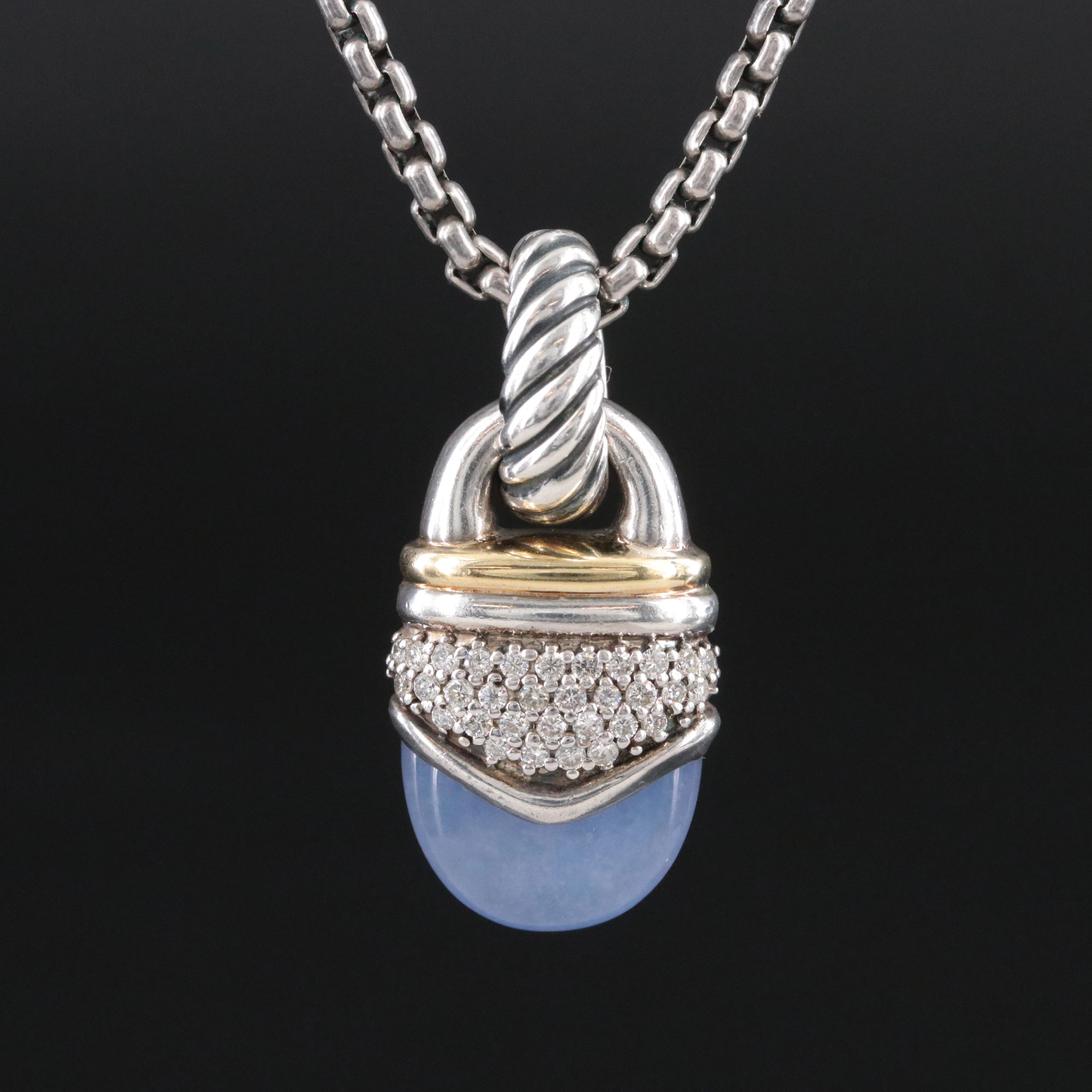 David Yurman Sterling and 18K Chalcedony and 0.40 CTW Diamond Acorn Necklace