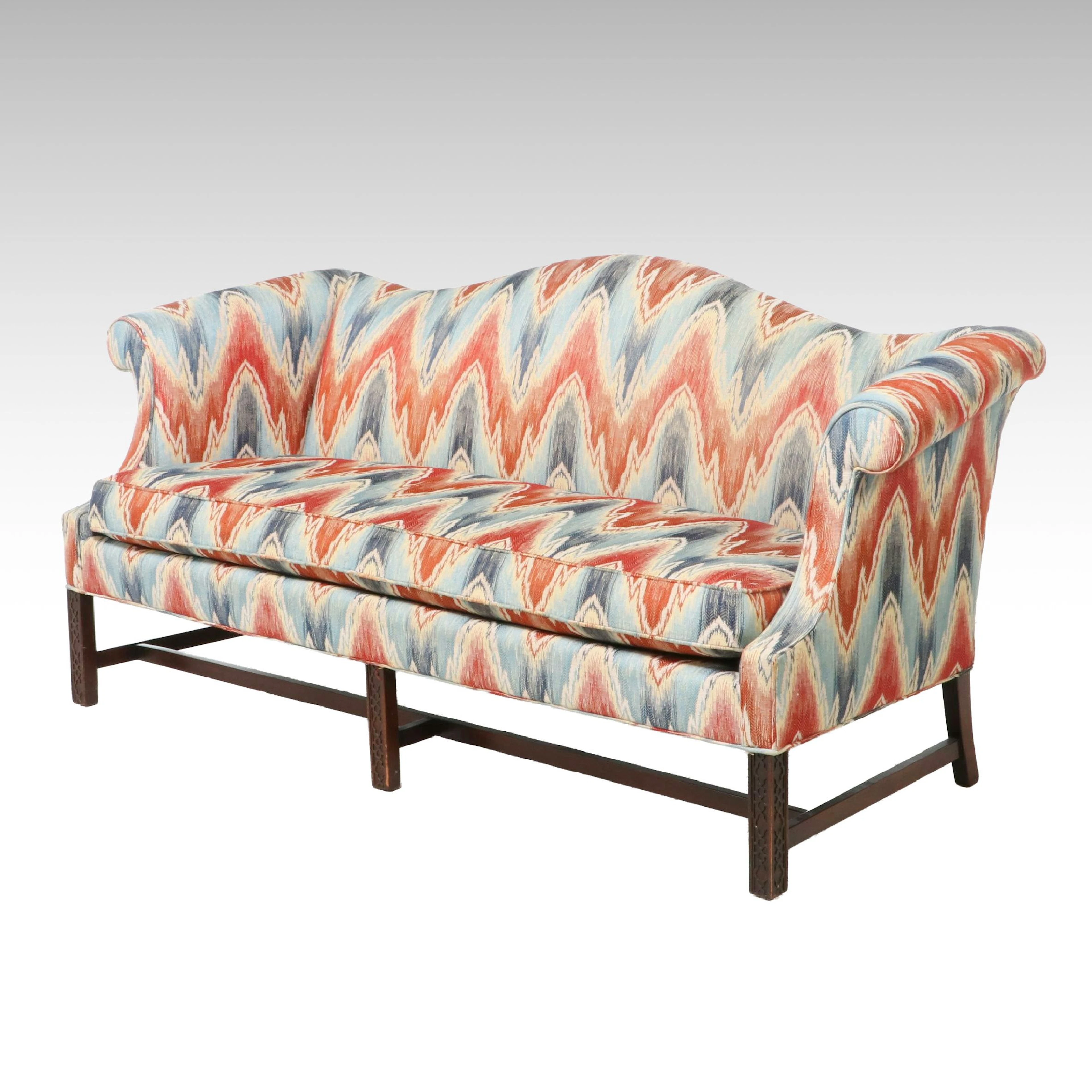 Hickory Chair Chippendale Style Bargello Upholstered Camelback Sofa