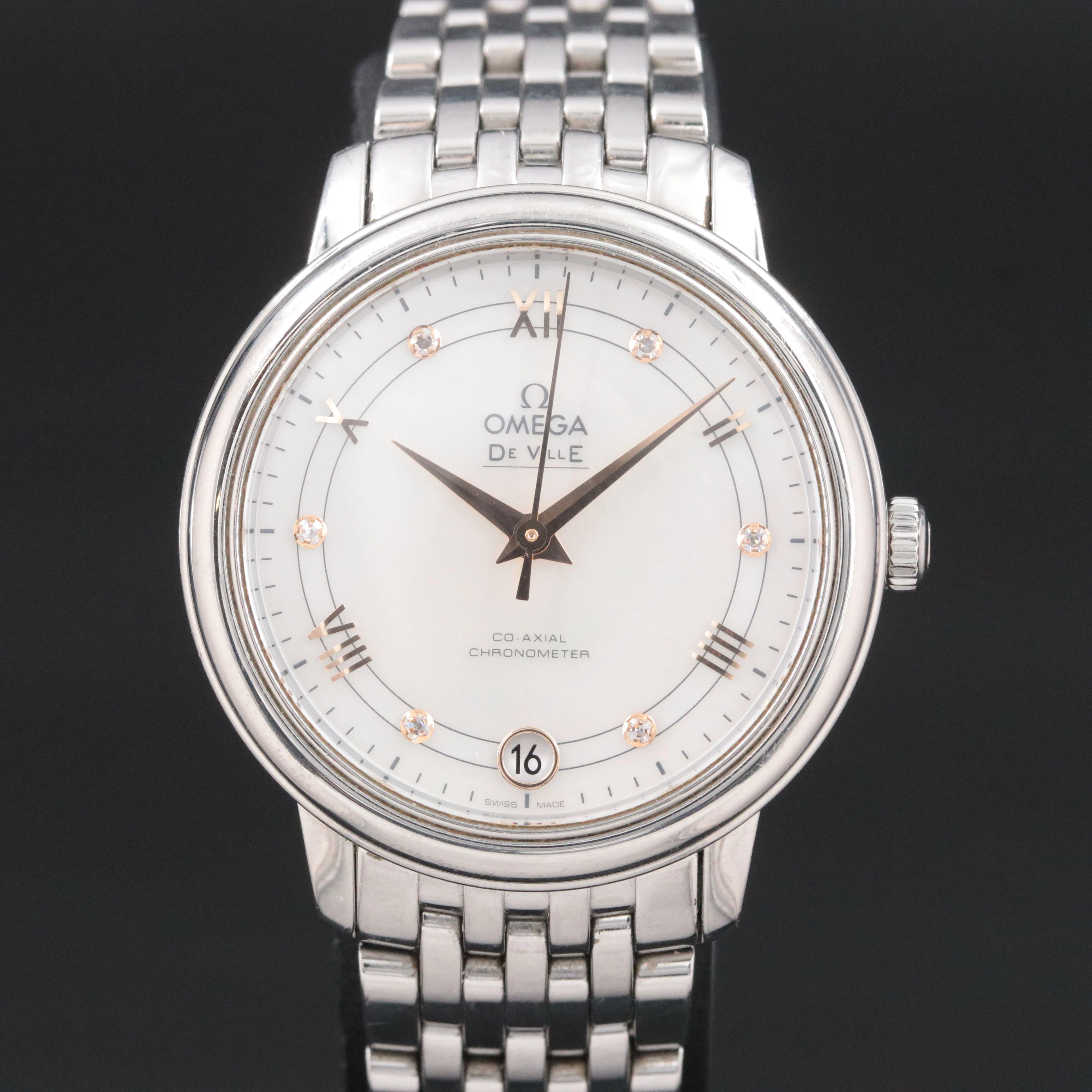 2007 Omega DeVille Prestige M.O.P. Diamond Dial Date Steel Automatic Watch