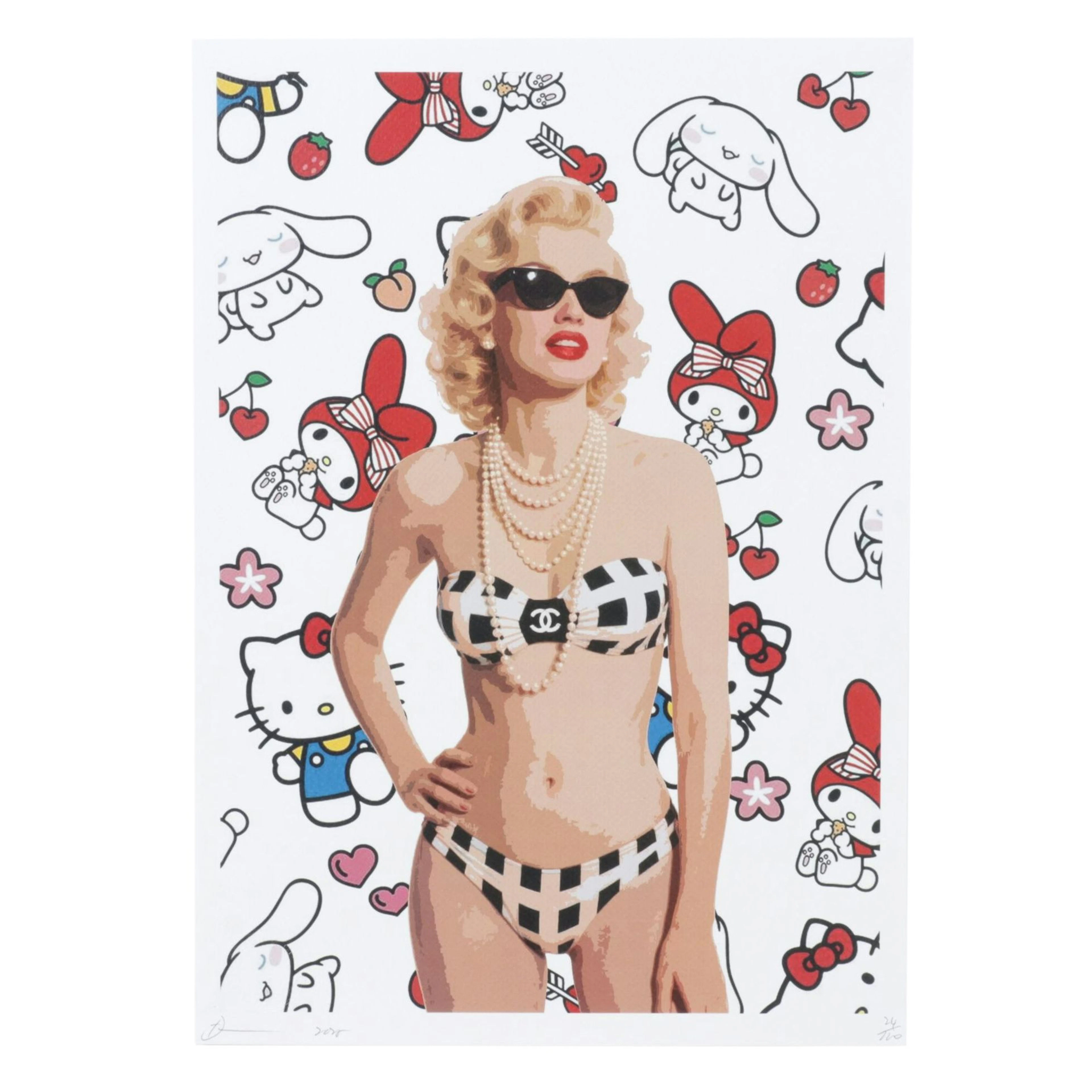 Death NYC Pop Art Graphic Print Homage to Marilyn Monroe x Hello Kitty, 2025