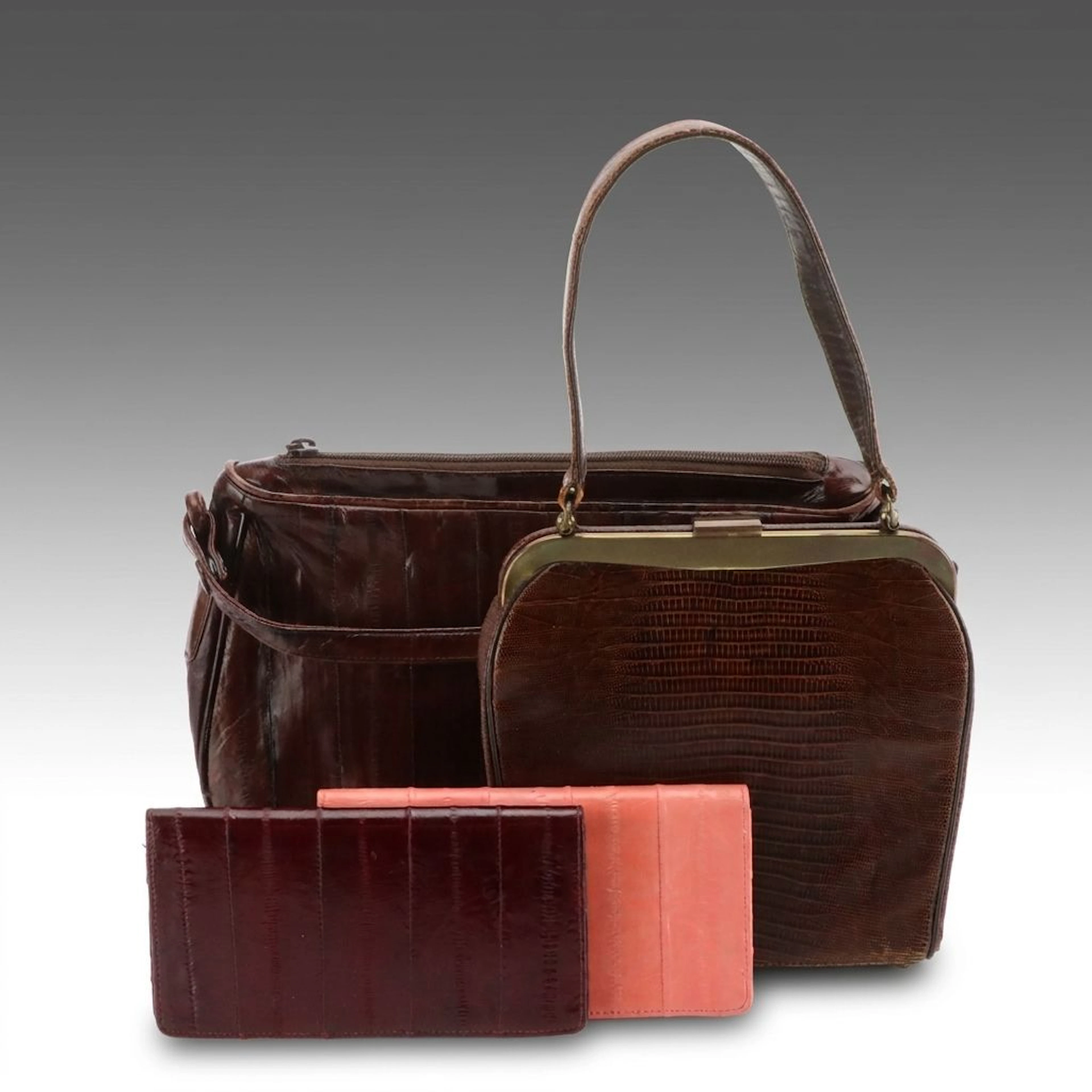 Lizard Skin Handbag with Eel Skin Purse and Bifold Wallets