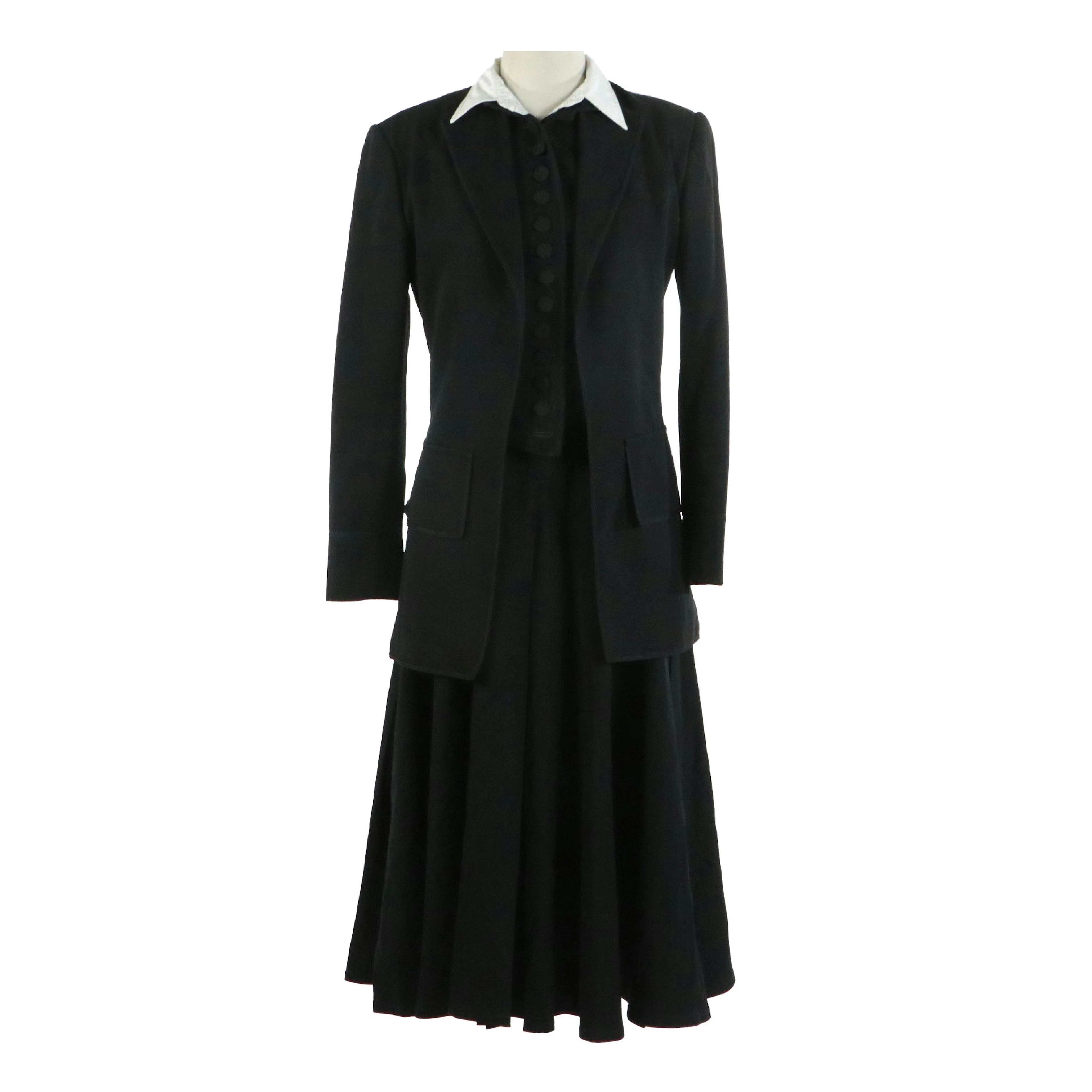 Mercedes & Adrienne Wool Flared Skirt with Ralph Lauren Wool Blazer & Button-Up