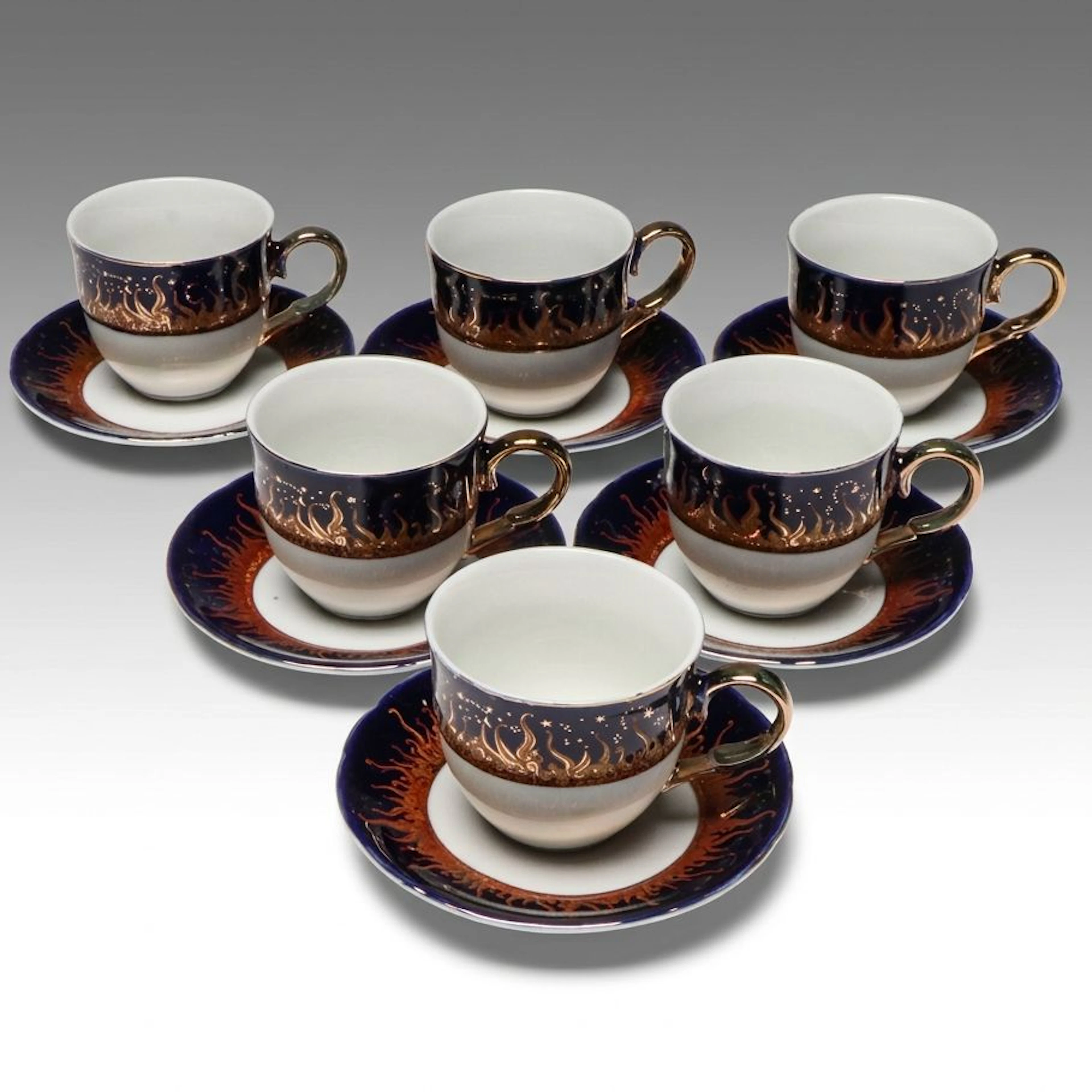 Haas & Czjzek Porcelain Cups and Saucers, Mid-20th Century