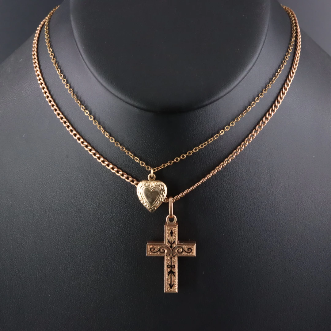 Victorian 10K & 14K Taille d’Epargné & Vintage Gold-Filled Heart Necklaces