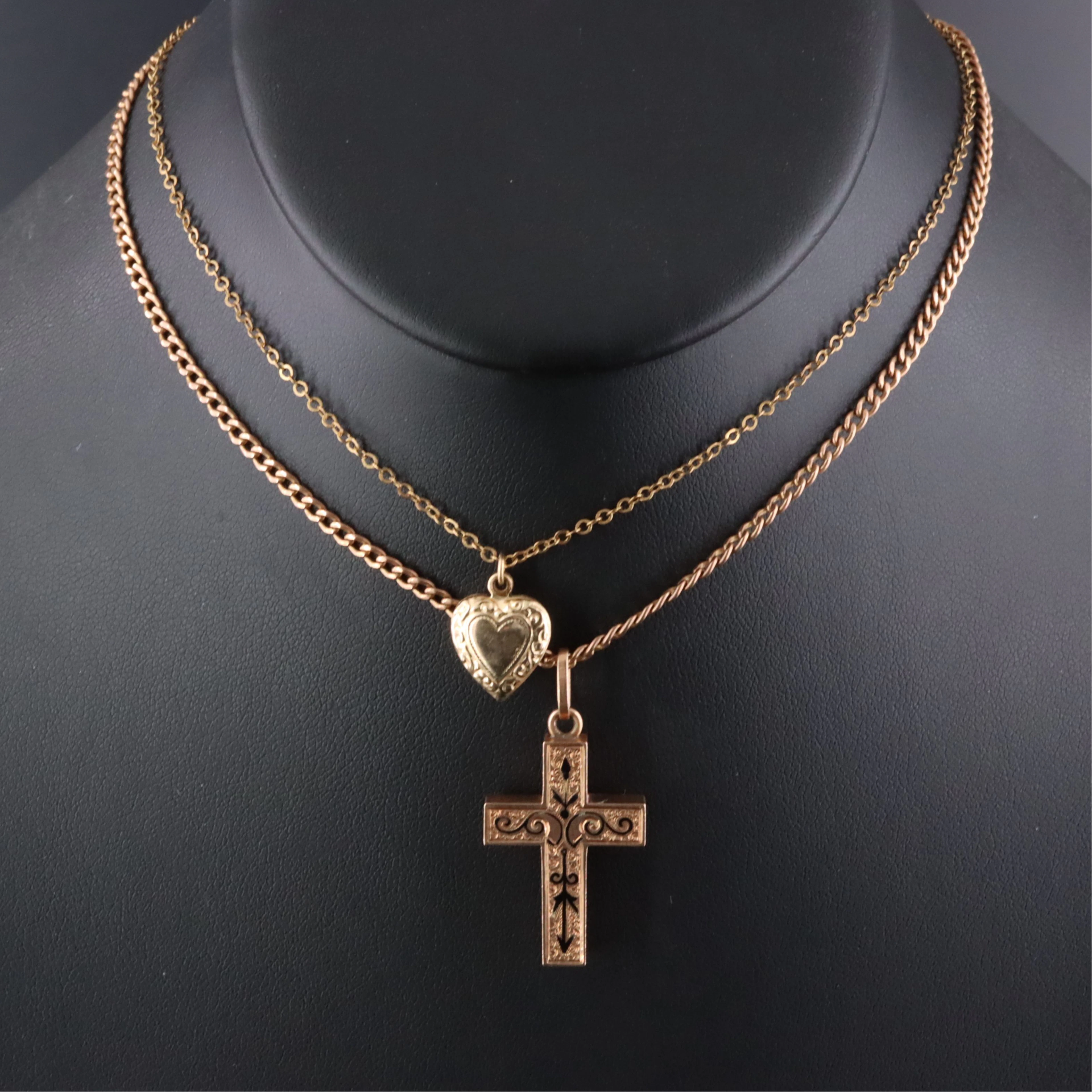 Victorian 10K & 14K Taille d’Epargné & Vintage Gold-Filled Heart Necklaces