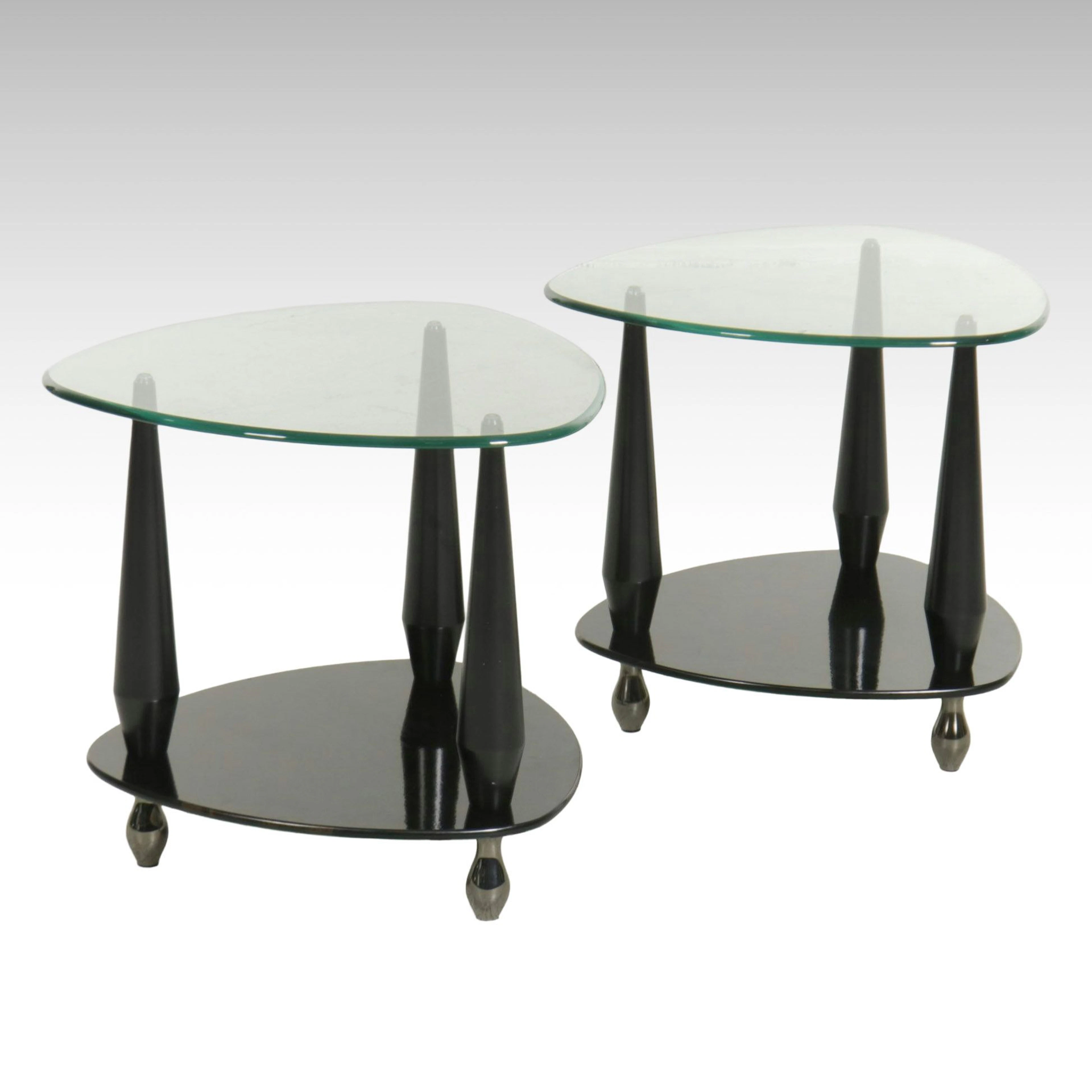 Pair of Postmodern Lacquered Wood and Glass Side Tables
