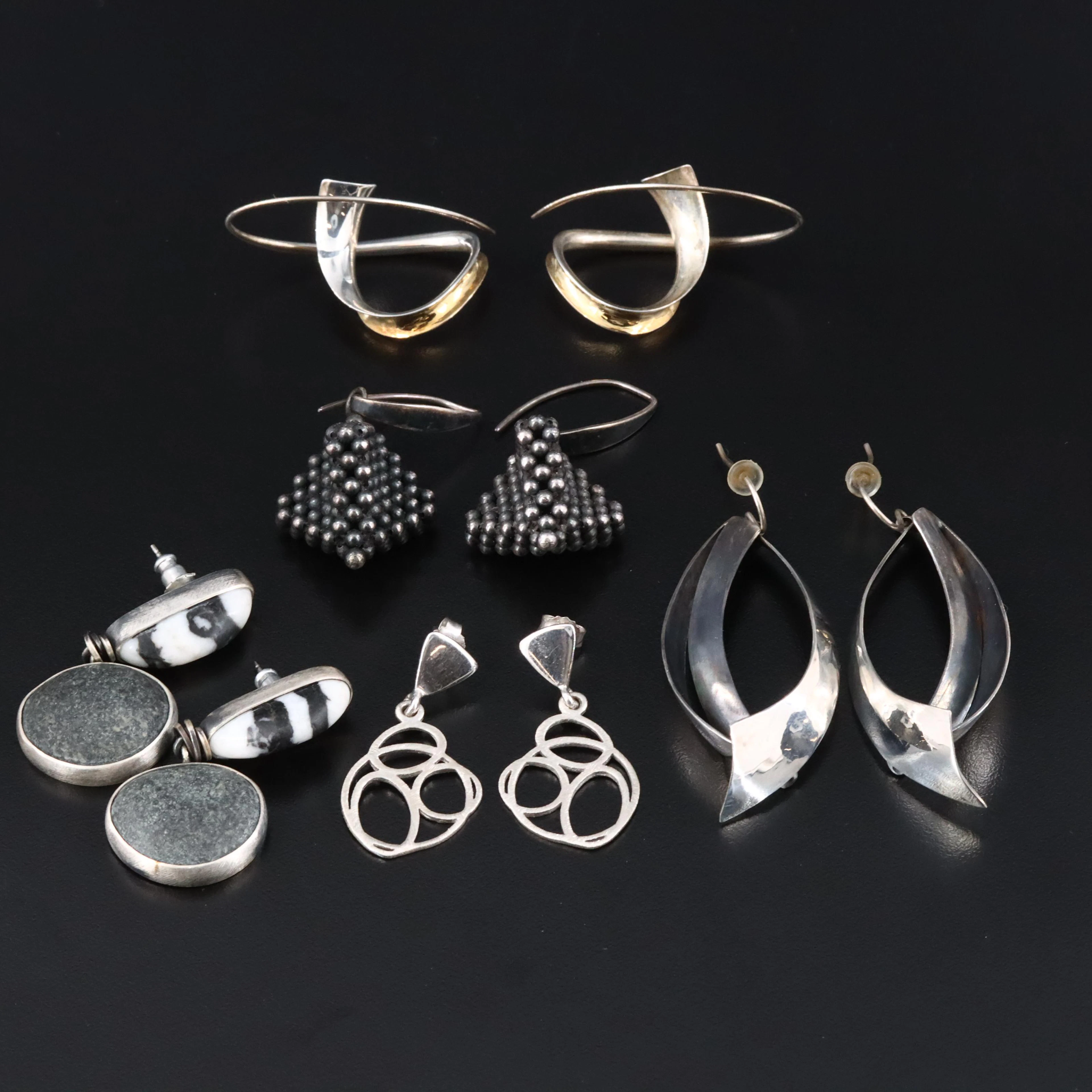 Sterling Artisan Style Earrings Including Howlite, Stone, and 18K Accent