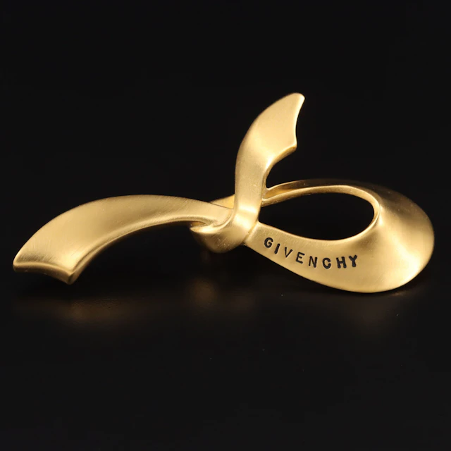 Givenchy Satin Gold Tone Ribbon Brooch