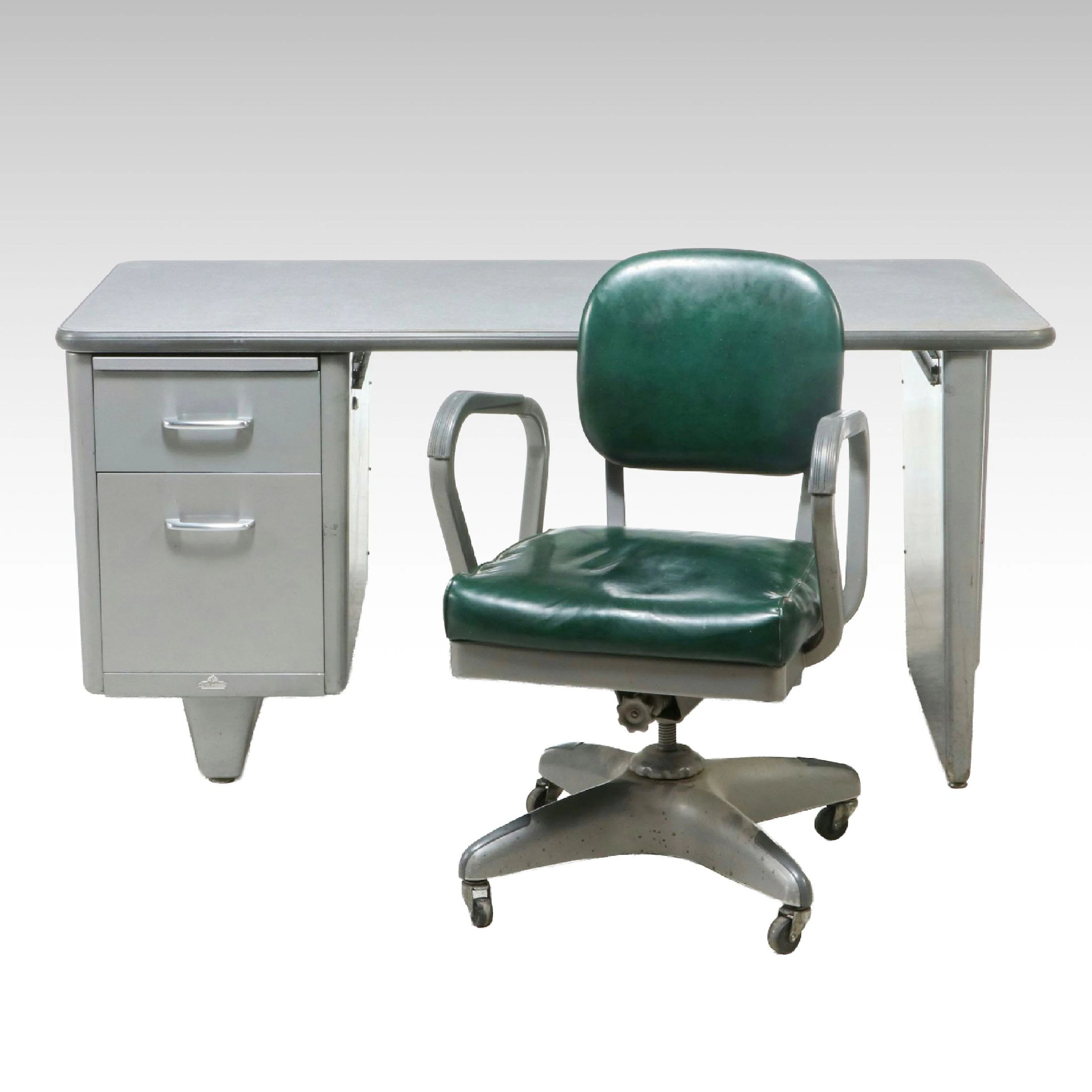 All-Steel Mid Century Modern Industrial Desk and Office Chair, Mid-20th Century