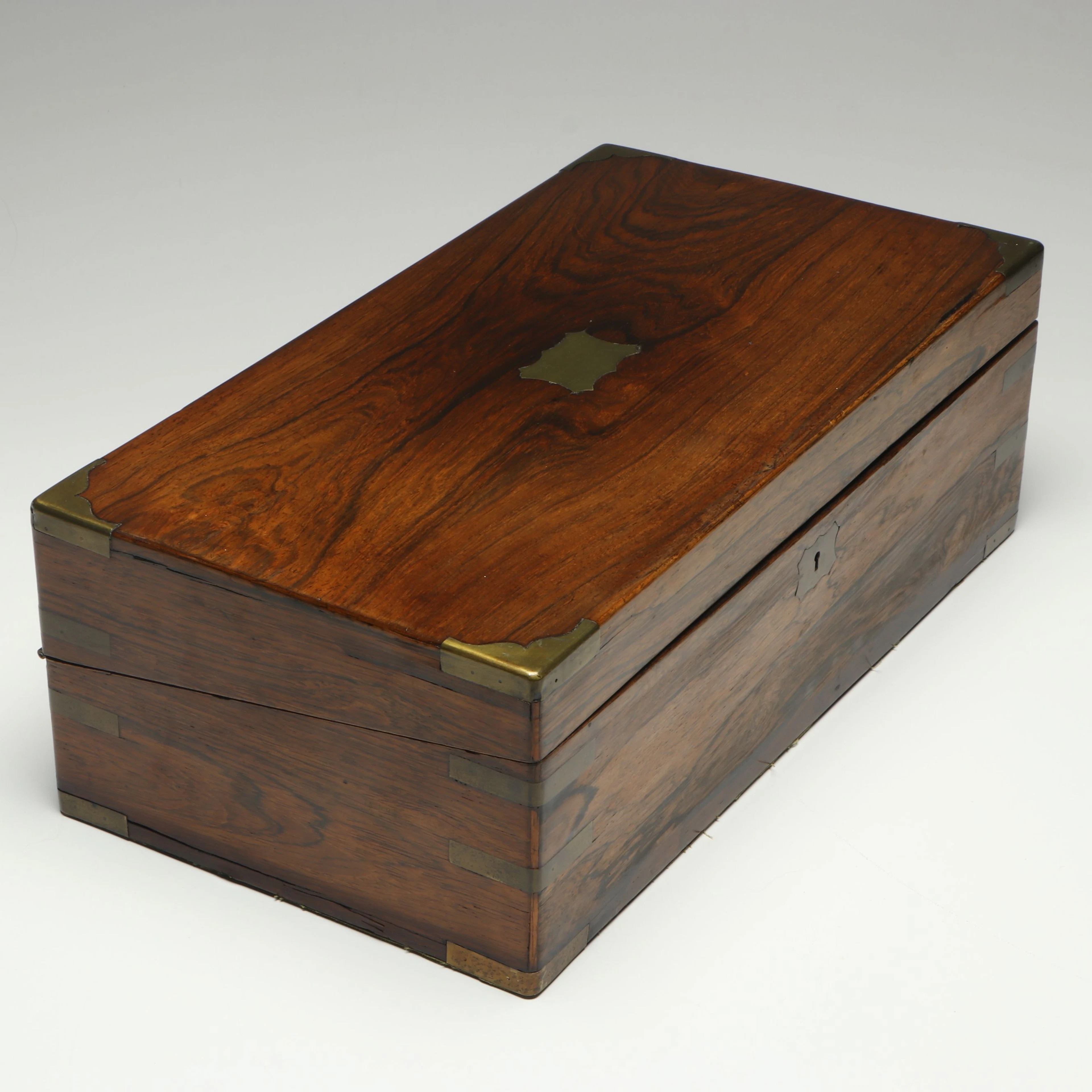 Brass-Mounted Wooden Lap Desk and Accessories, 19th Century