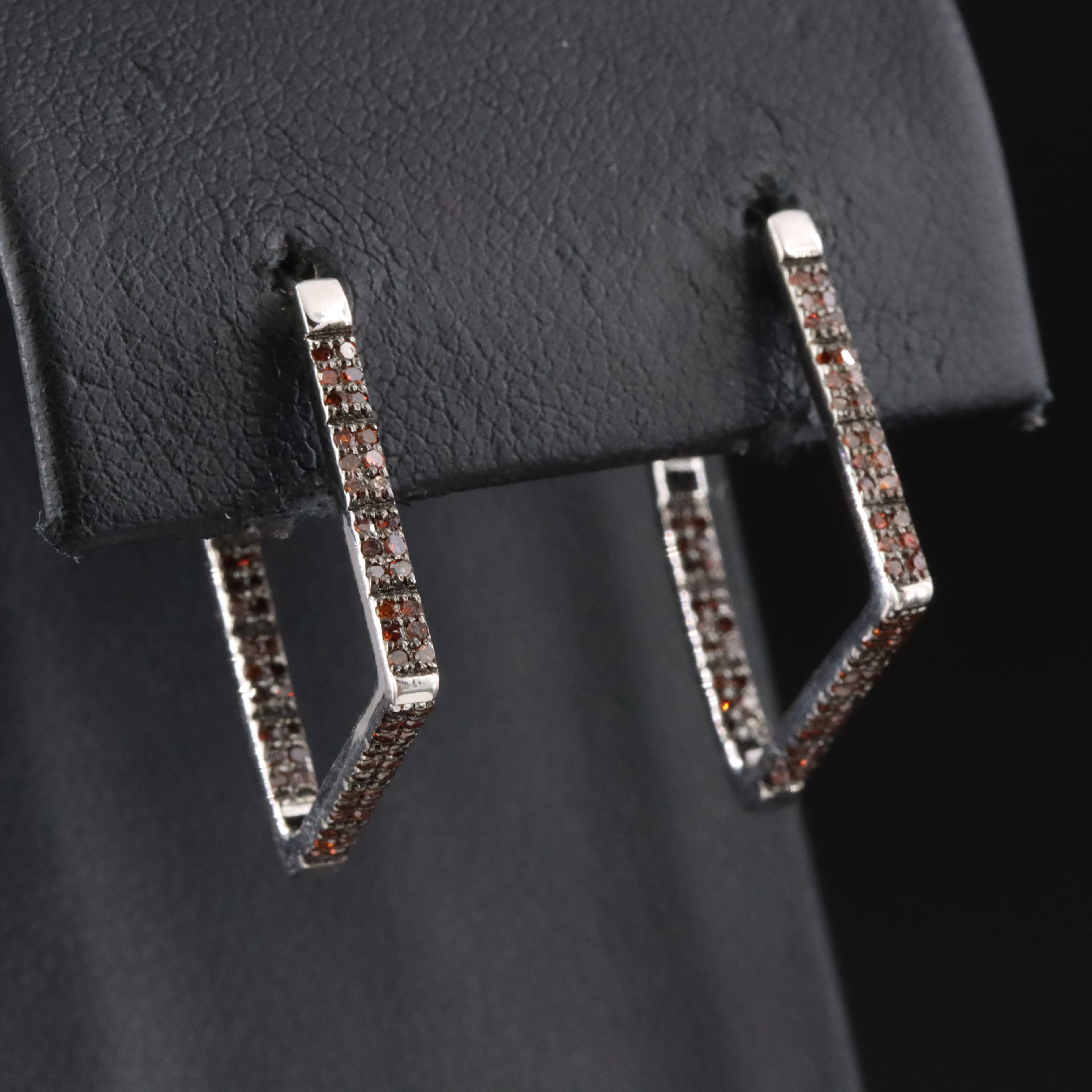 Sterling Fancy Red Diamond Geometric Hoop Earrings