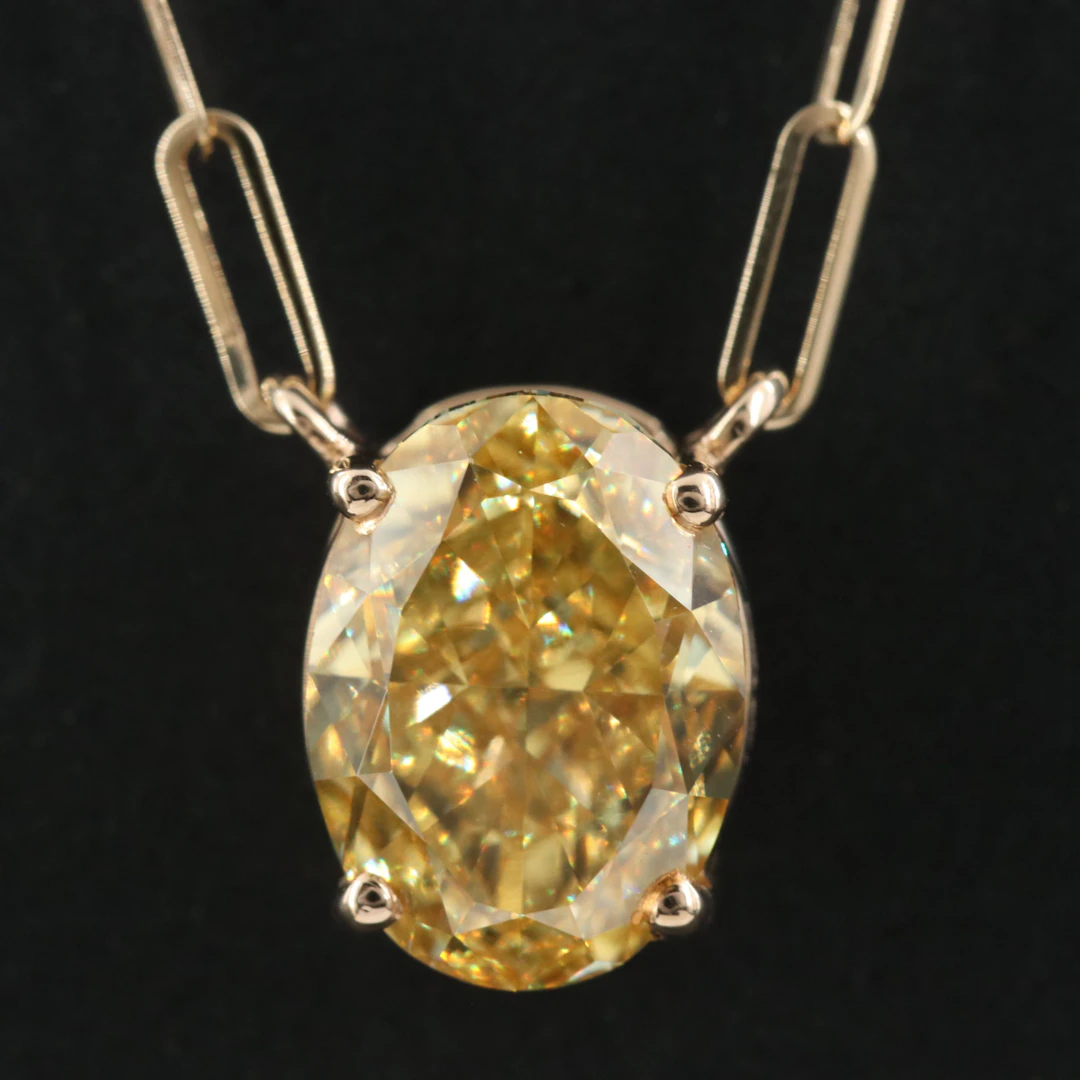 14K 3.07 CT Lab Grown Fancy Vivid Yellow Diamond Necklace with IGI Report