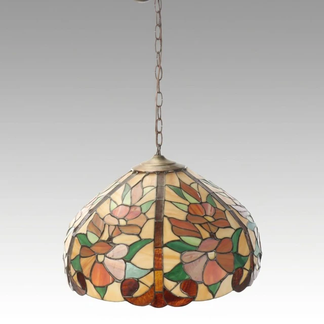 Art Nouveau Style Floral Slag Glass Pendant