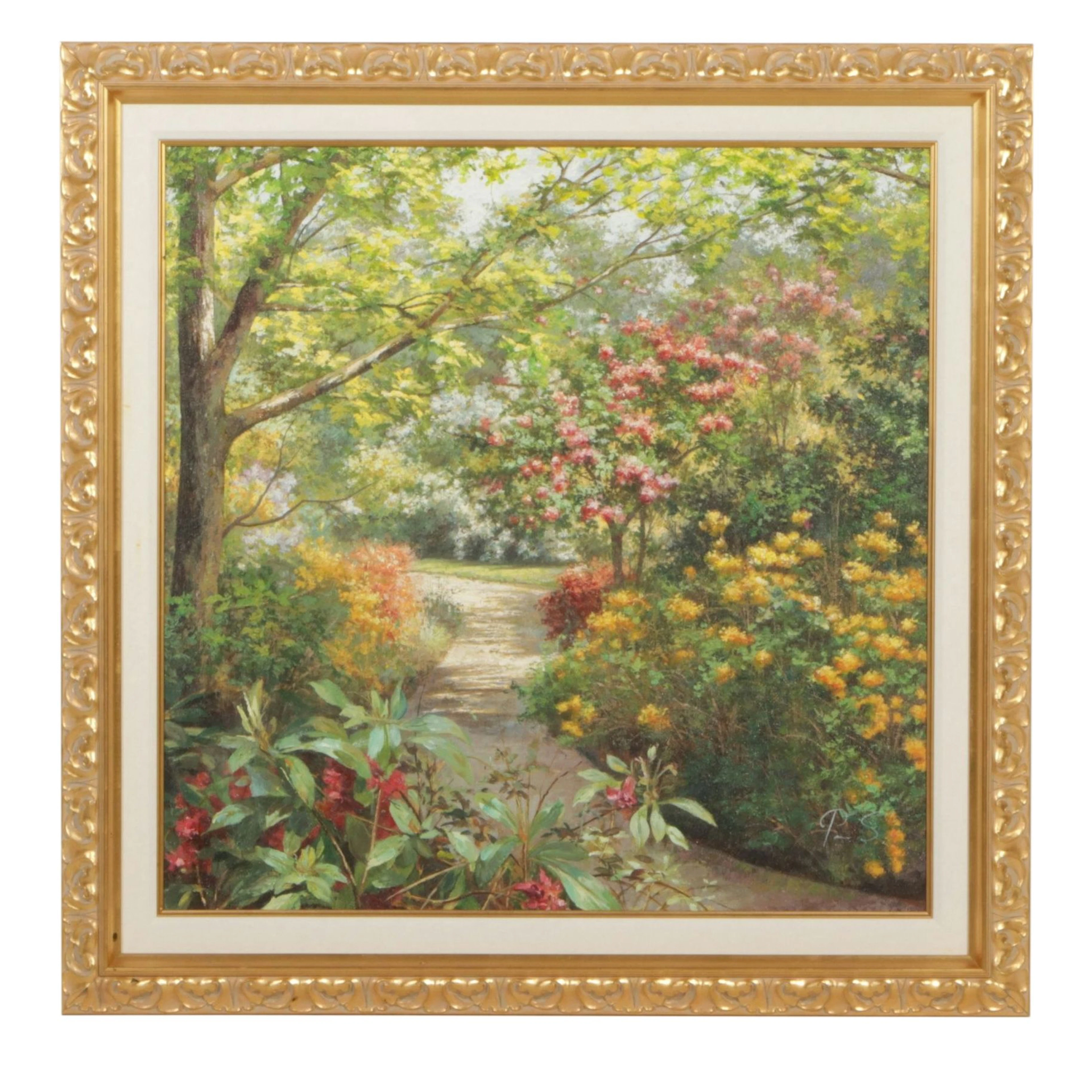 Impressionist Style Landscape Oil Painting of Garden Path