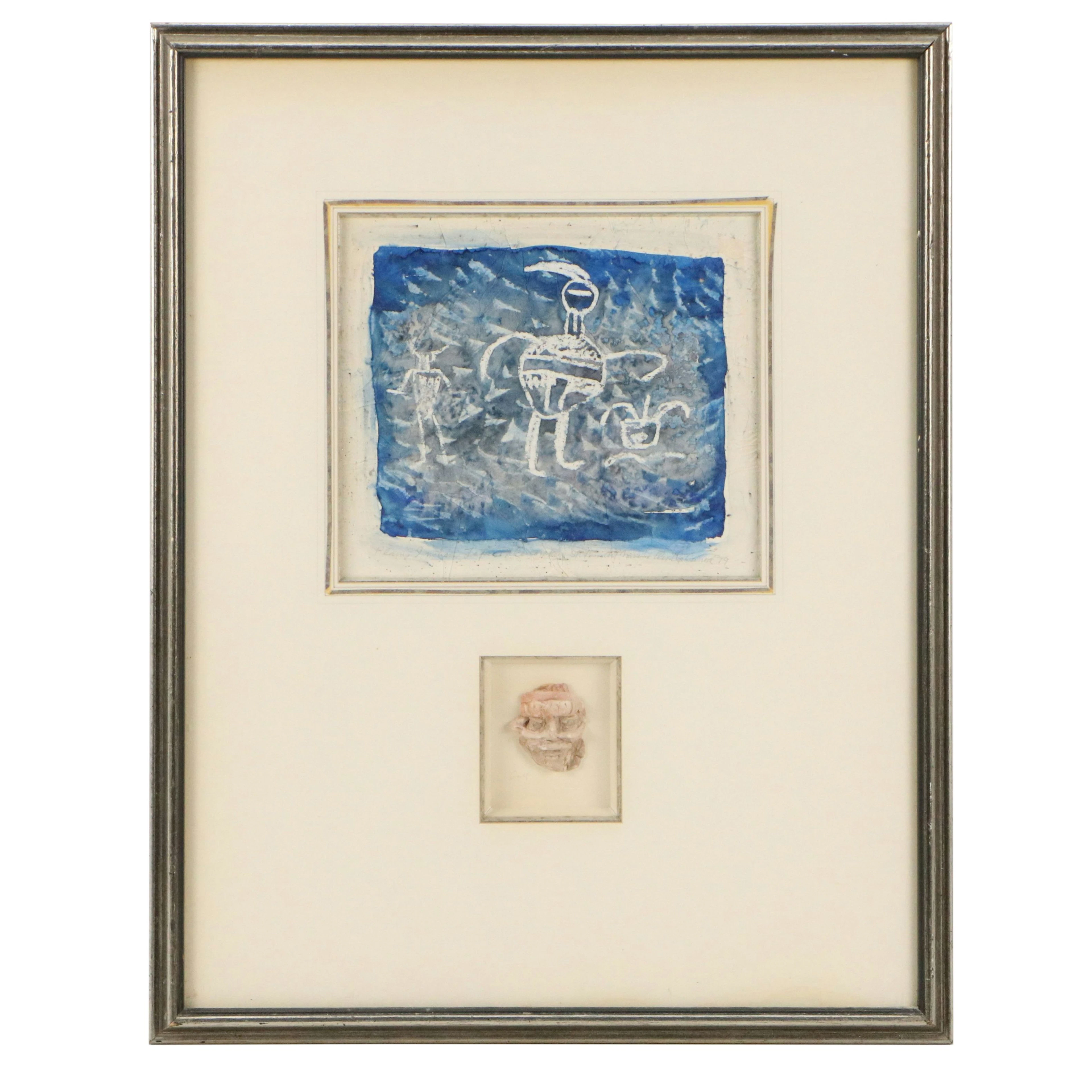 American Abstract Figural Batik and Sculpture Diptych, 1979