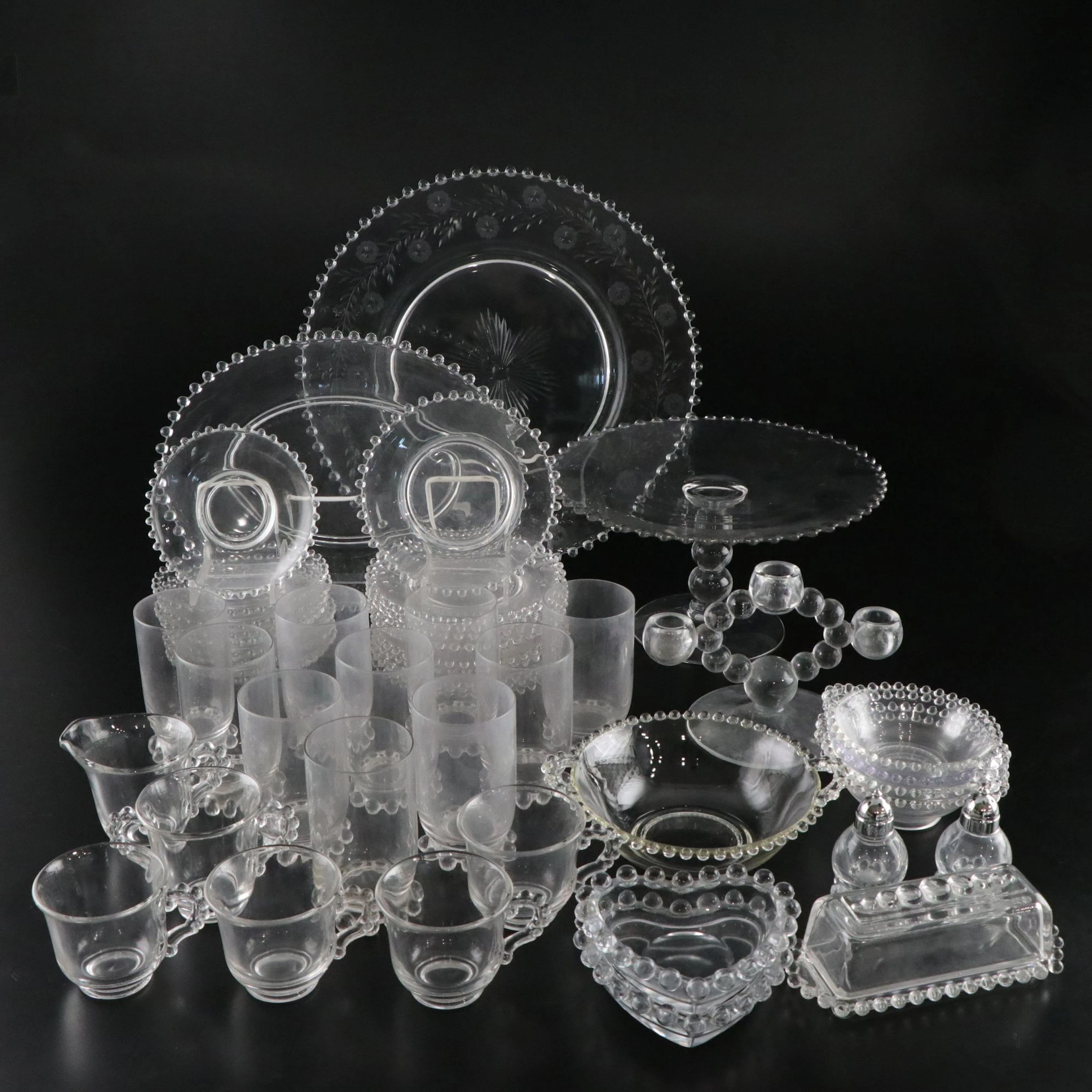 Imperial Glass "Candlewick Clear" Dinnerware Set with Heart Dishes & More.