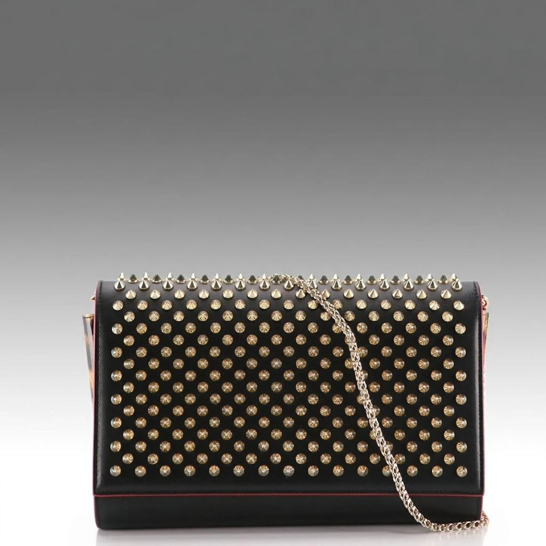 Christian Louboutin Paloma Spike Crossbody Bag in Black Leather & Animal Print