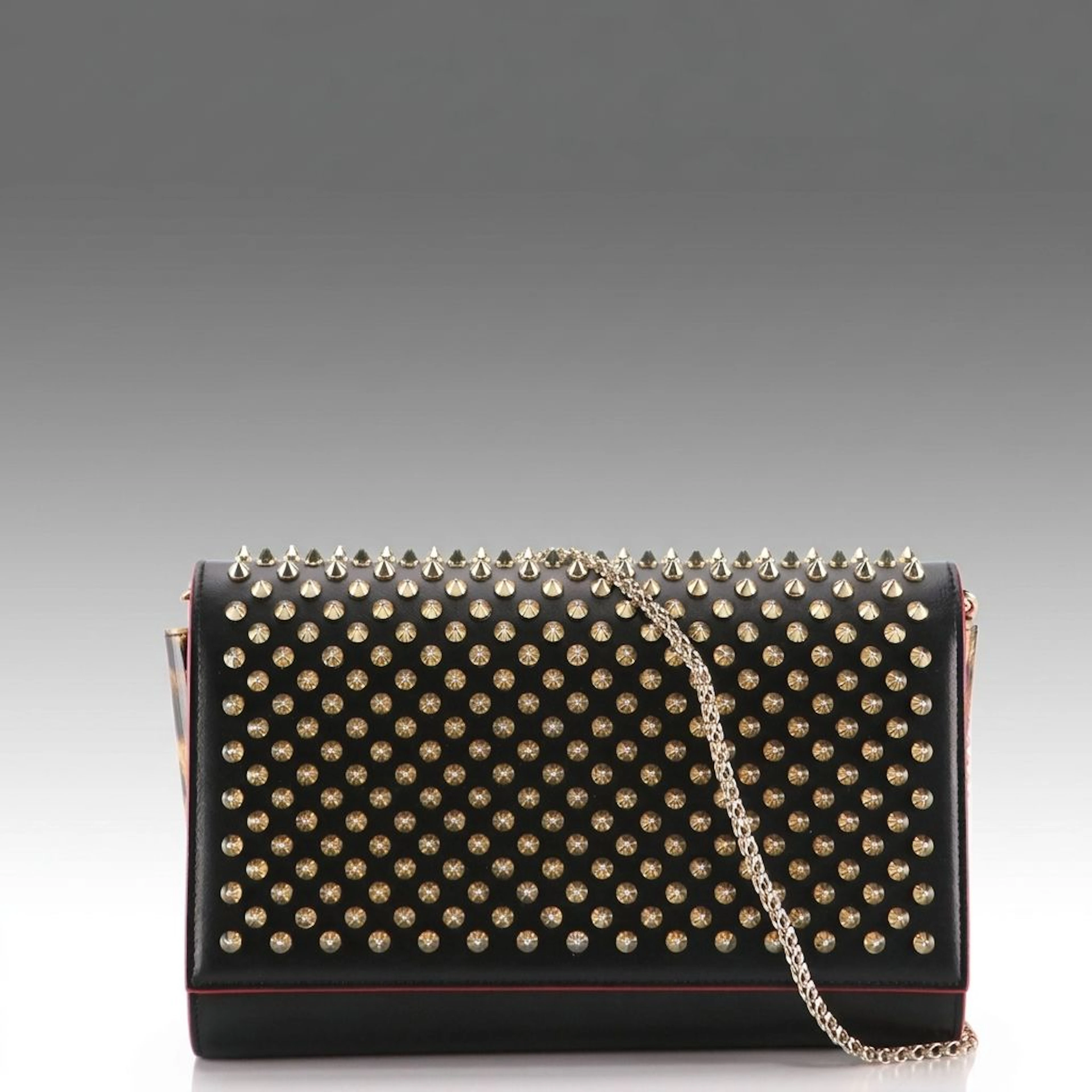 Christian Louboutin Paloma Spike Crossbody Bag in Black Leather & Animal Print