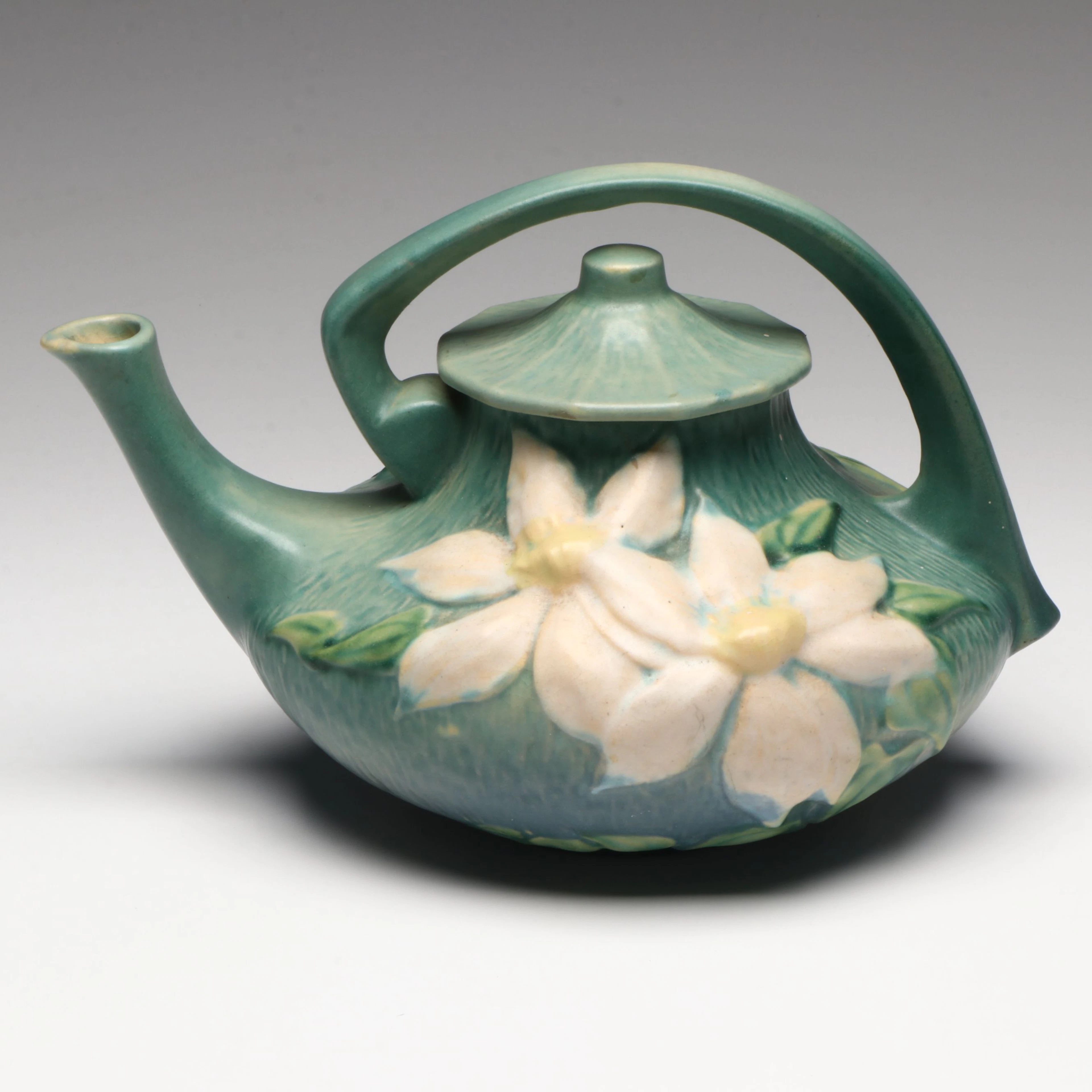 Vintage Roseville Pottery "Clematis" Ceramic Teapot, Mid-20th Century