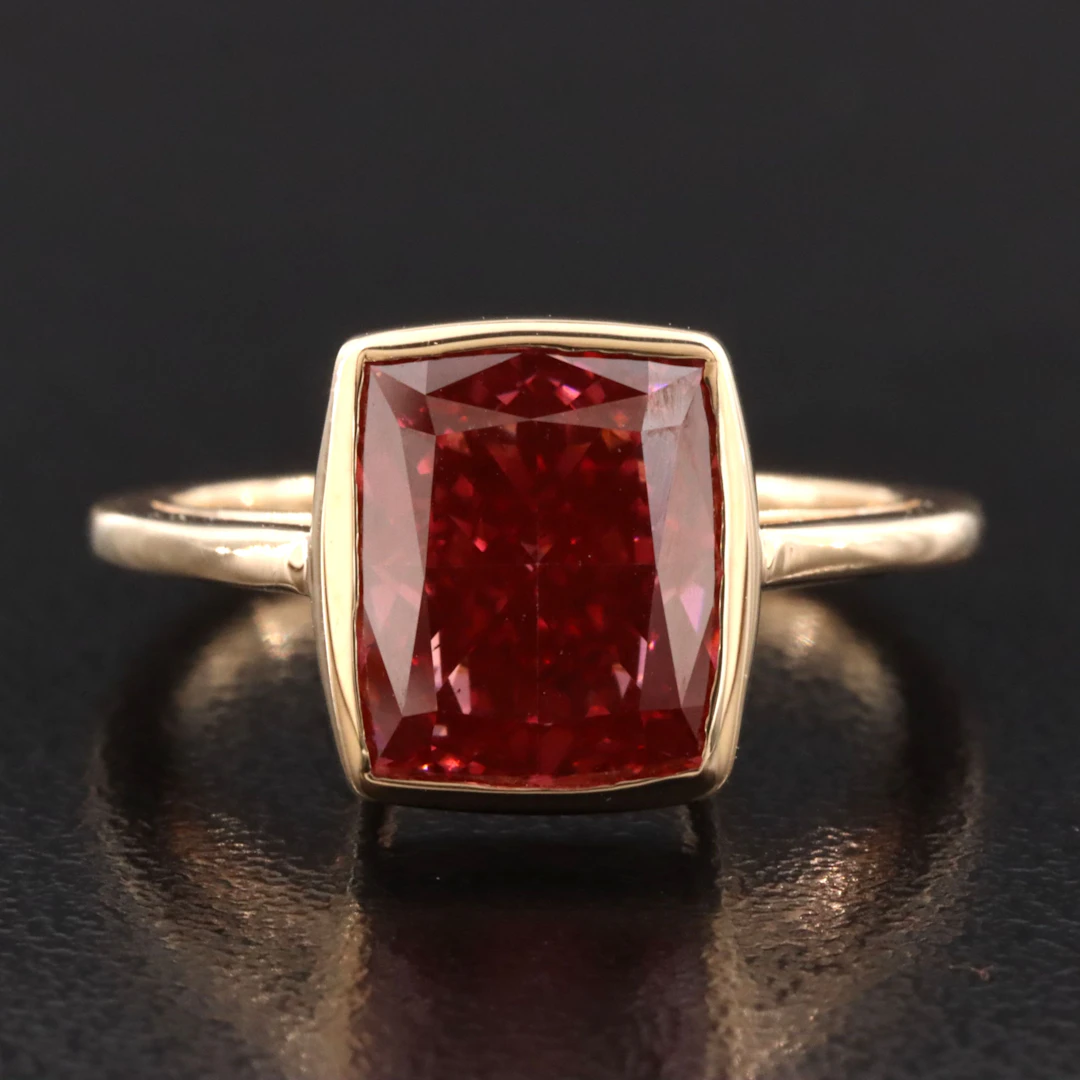 14K 4.10 CT Lab Grown Fancy Vivid Pink Diamond Ring with IGI Report