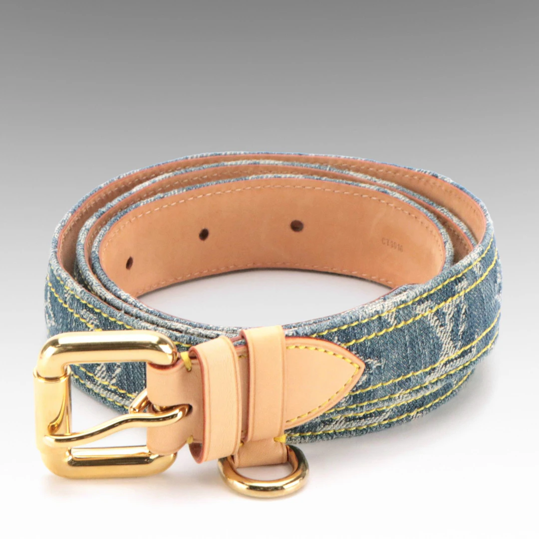 Louis Vuitton Ceinture Belt in Monogram Denim and Vachetta Leather with Box