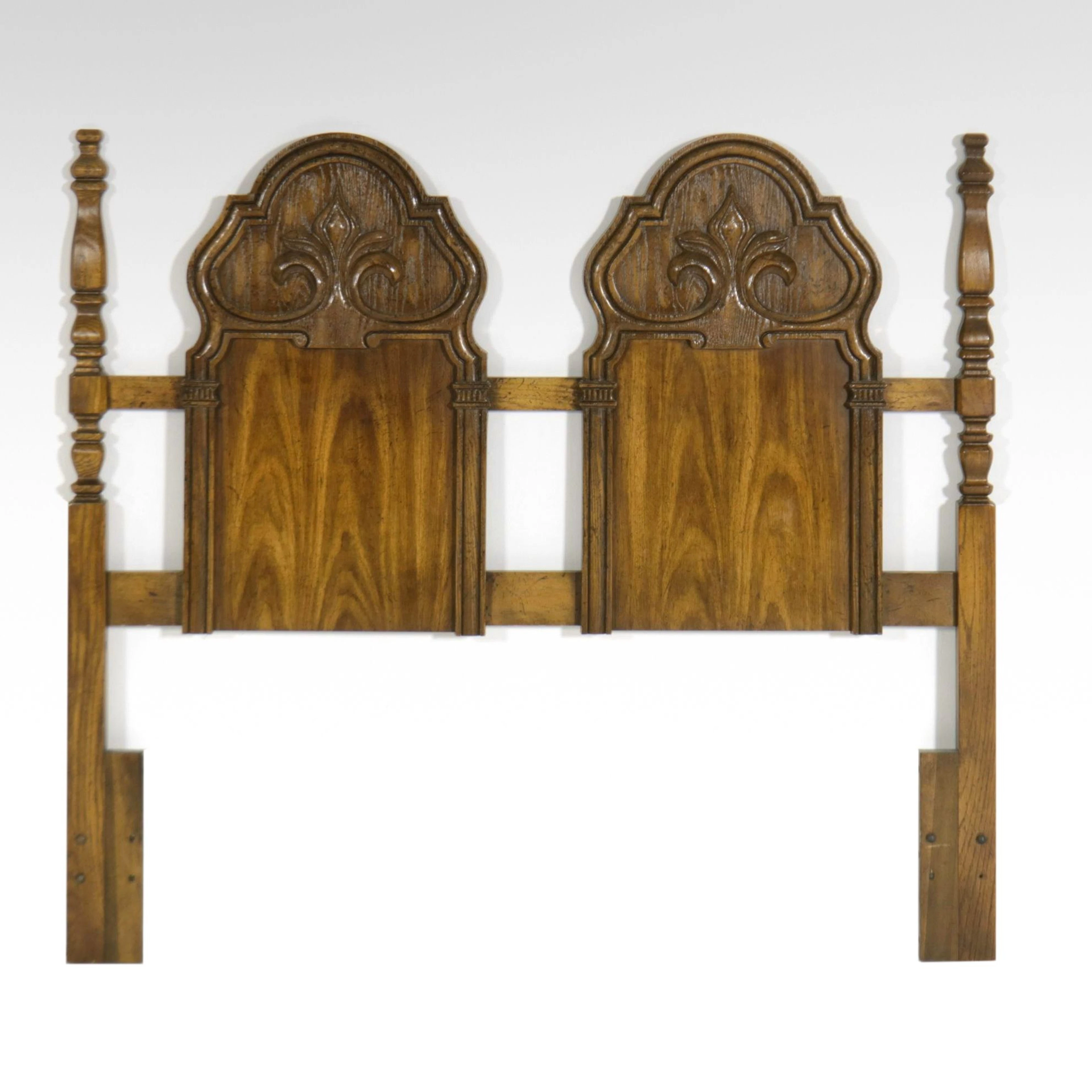 Spanish Baroque Style Oak Queen Size Headboard, Late 20th Century