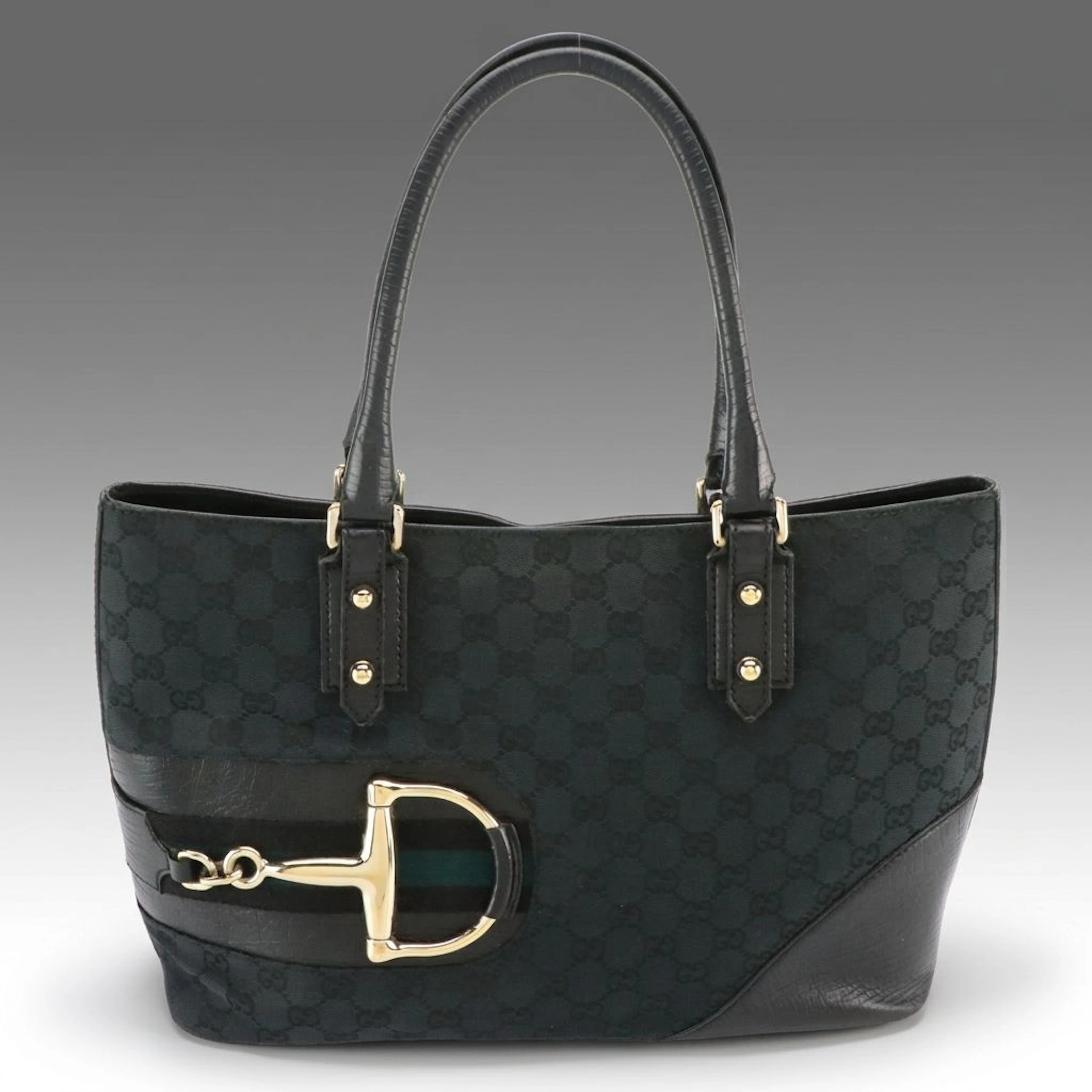 Gucci Hasler Tote Bag in Navy GG Jacquard Canvas and Textured Leather
