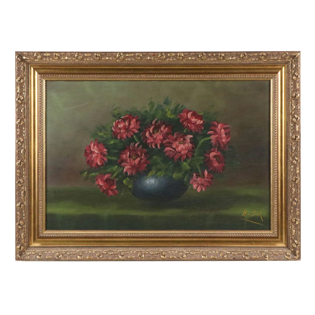 H. Bok Floral Still Life Oil Painting, 20th Century