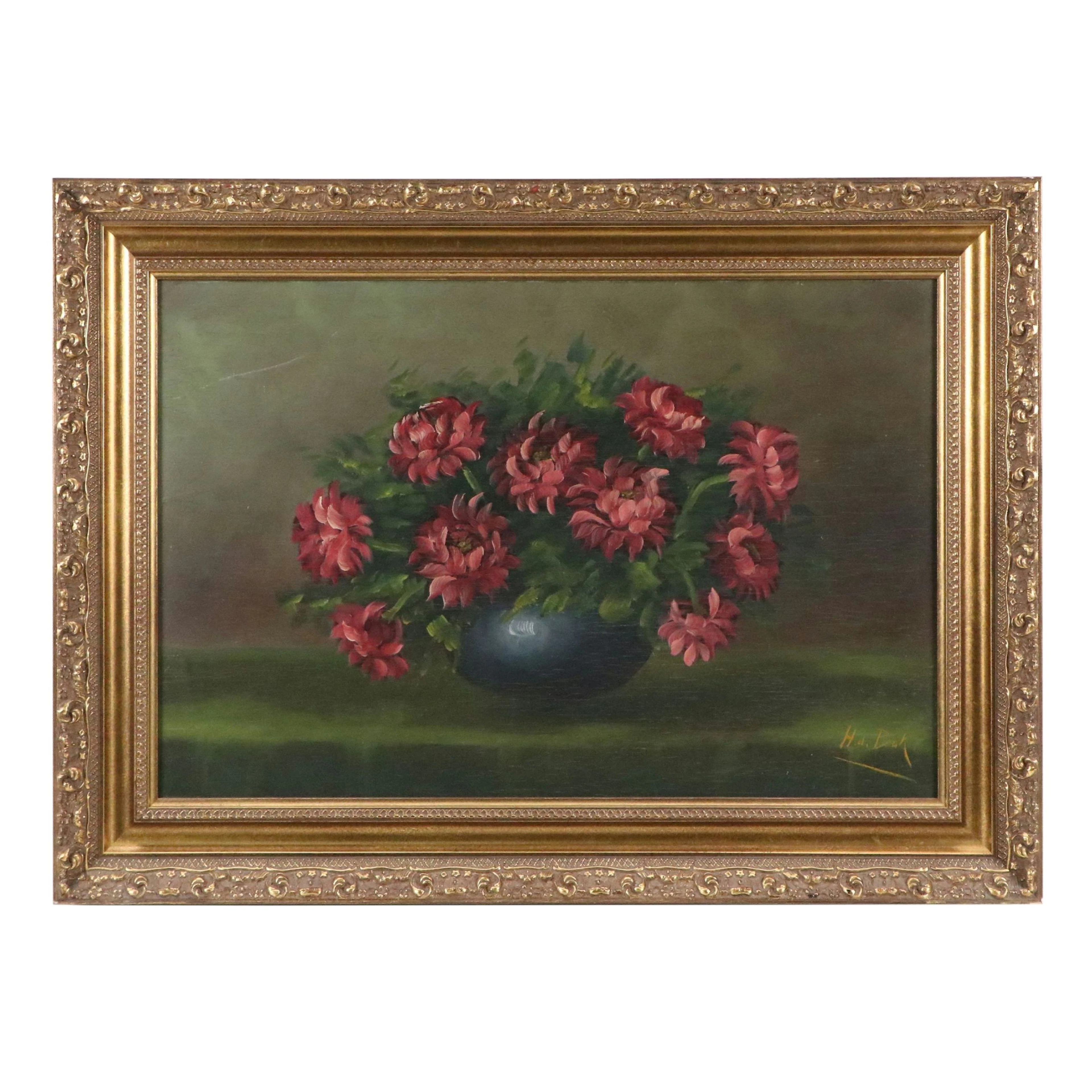 H. Bok Floral Still Life Oil Painting, 20th Century